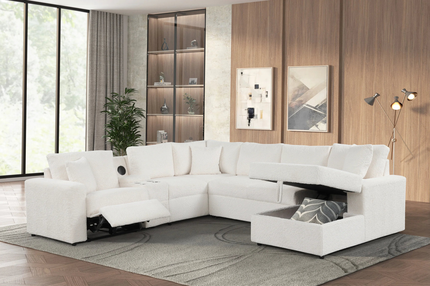 Hunter White Sectional w Bluetooth Speaker & Pull-Out Bed