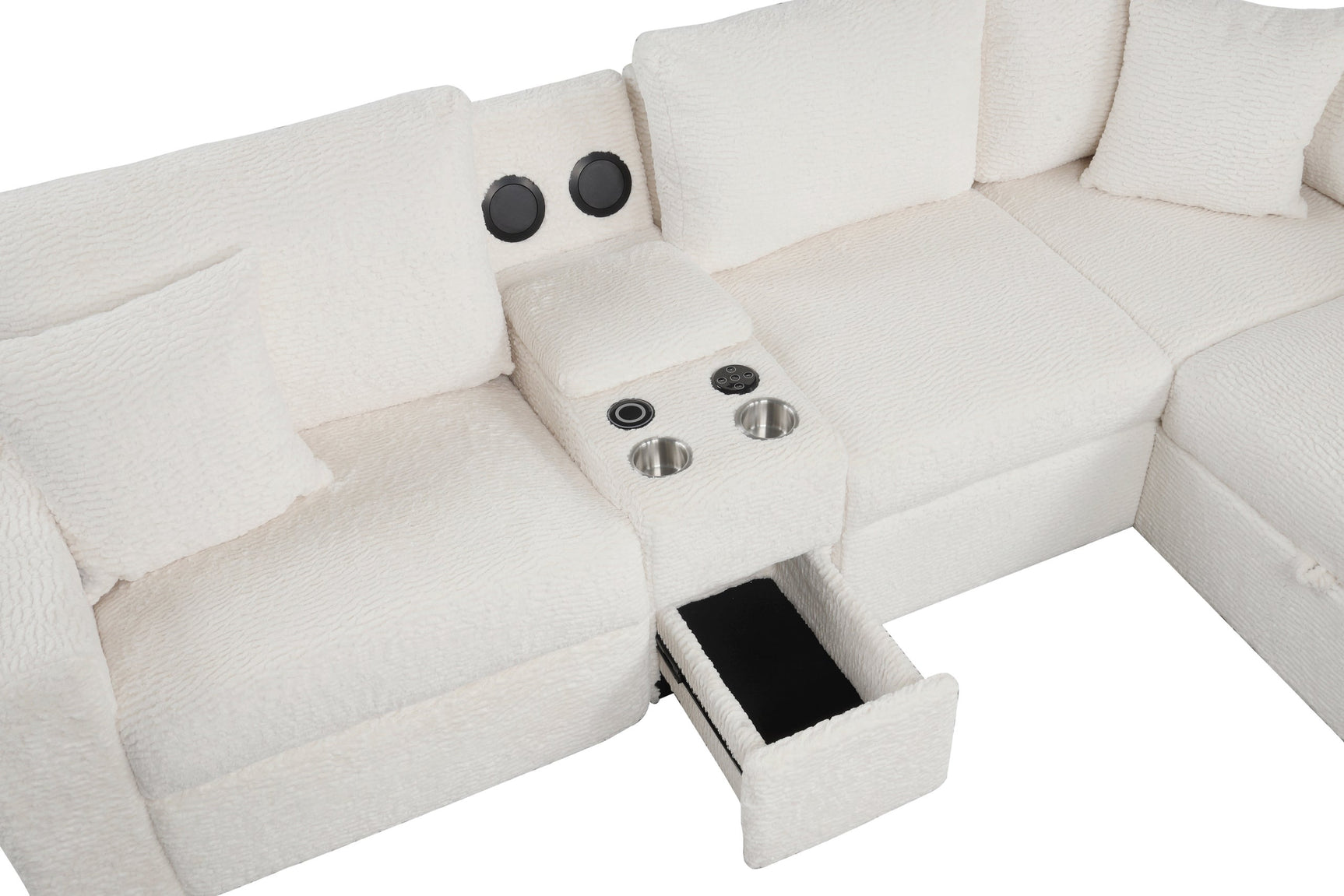 Hunter White Sectional w Bluetooth Speaker & Pull-Out Bed