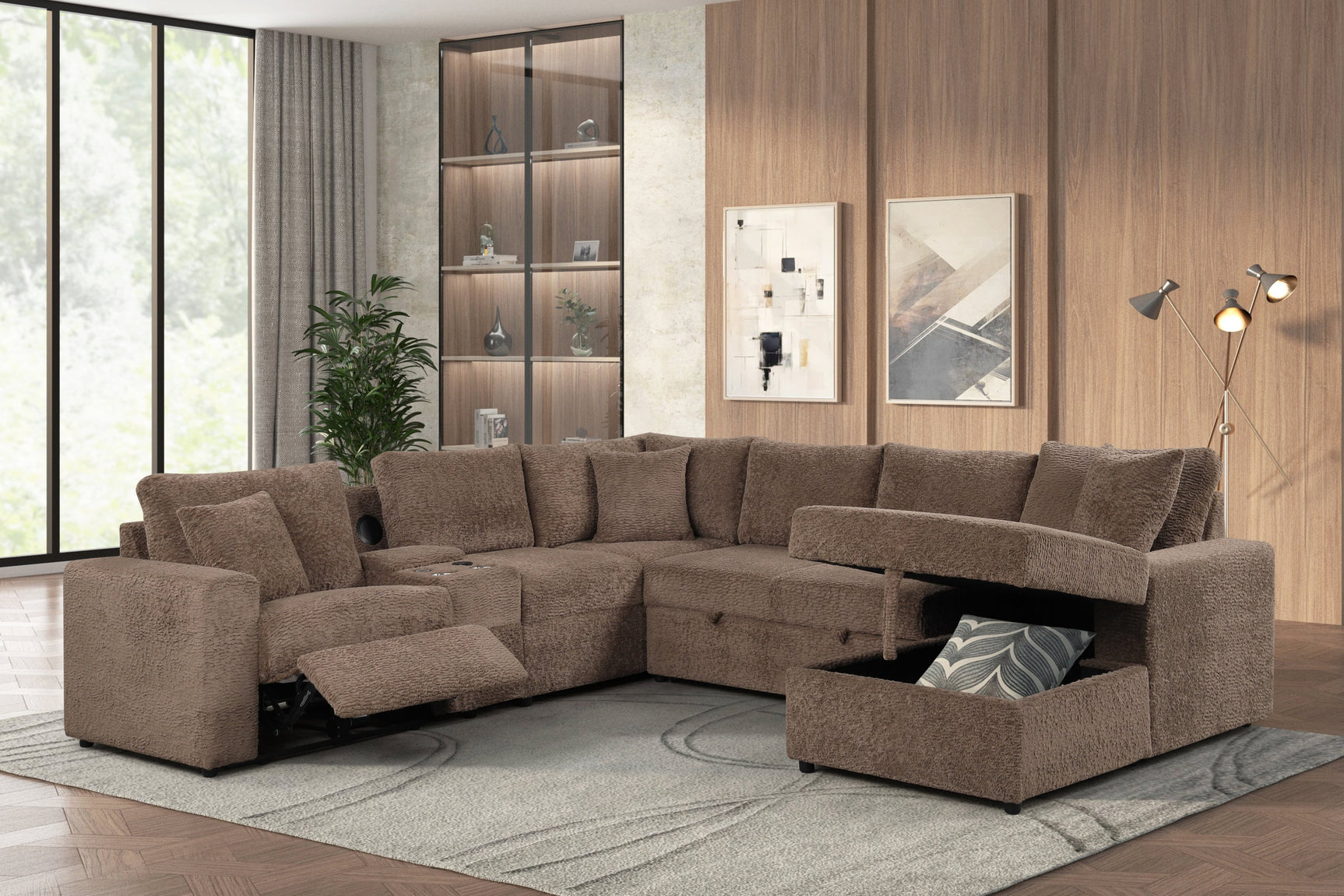 Hunter Mocha Sectional w Bluetooth Speaker & Pull-Out Bed