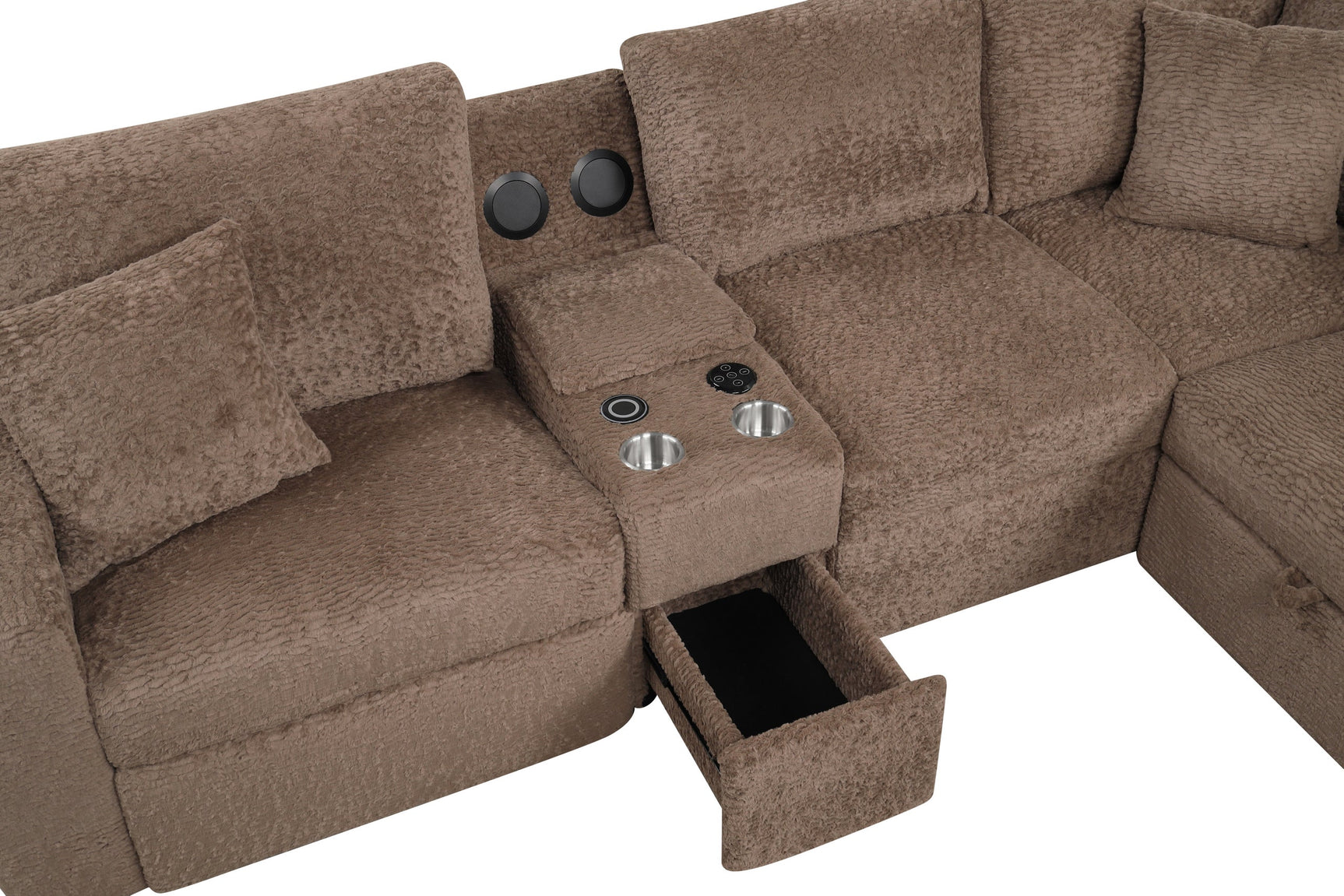 Hunter Mocha Sectional w Bluetooth Speaker & Pull-Out Bed