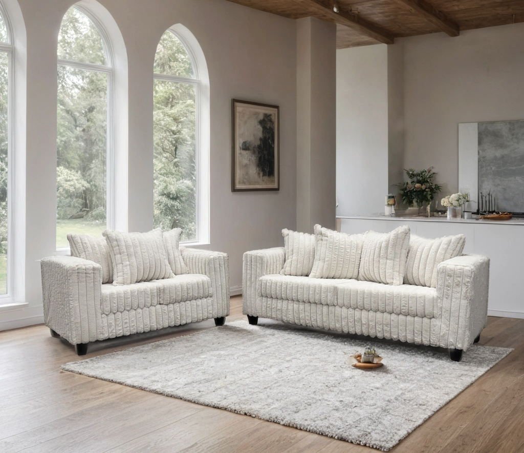 FiveTen Cream Velvet 2-Piece Living Room Set