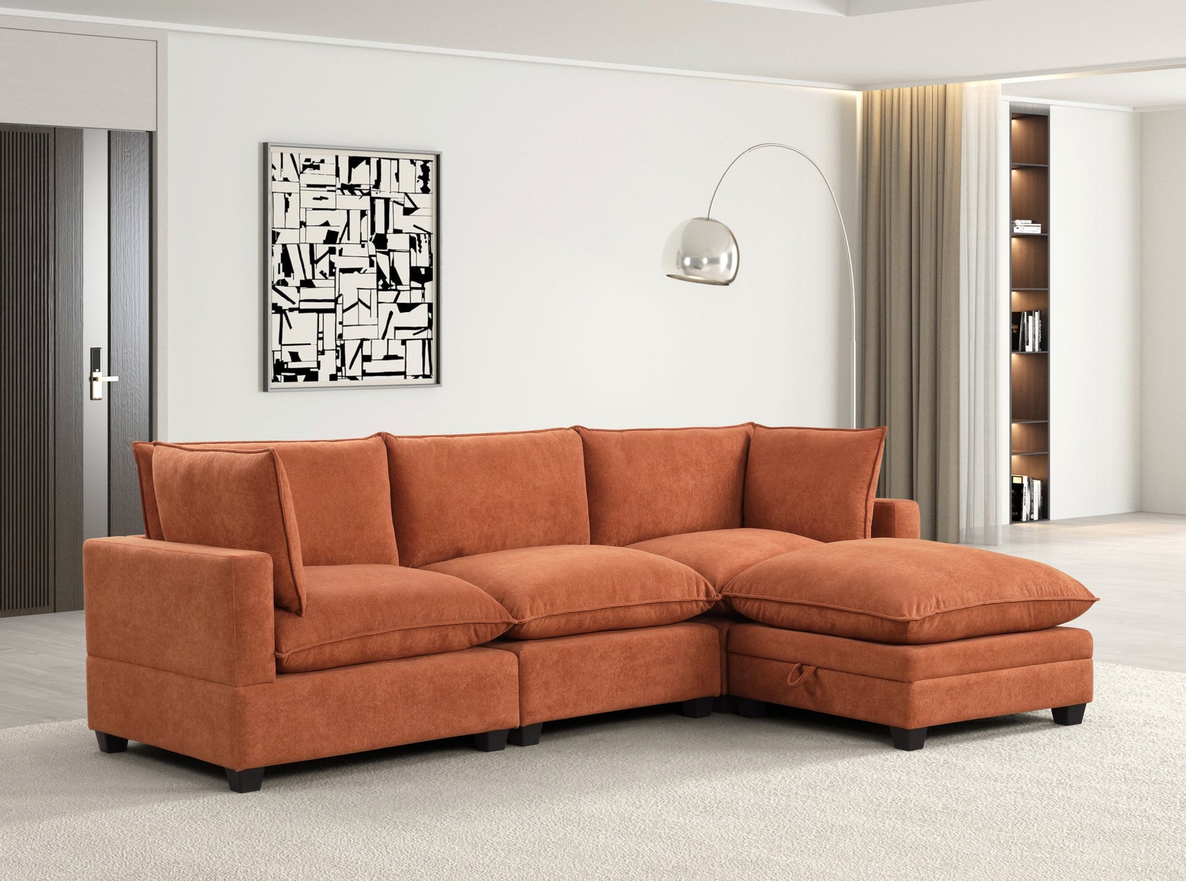Cloud Orange Fabric Modular Sectional