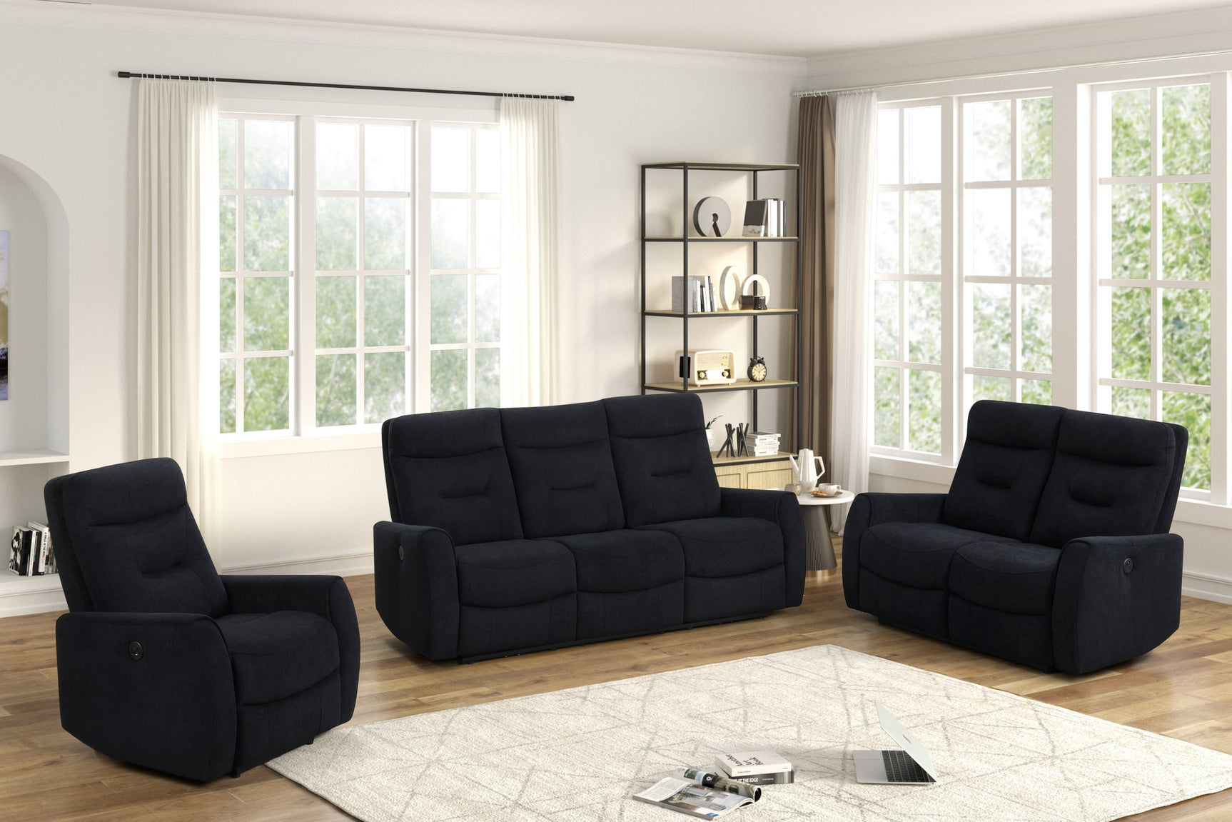 Nina Black Fabric 3-Piece Power Reclining Set