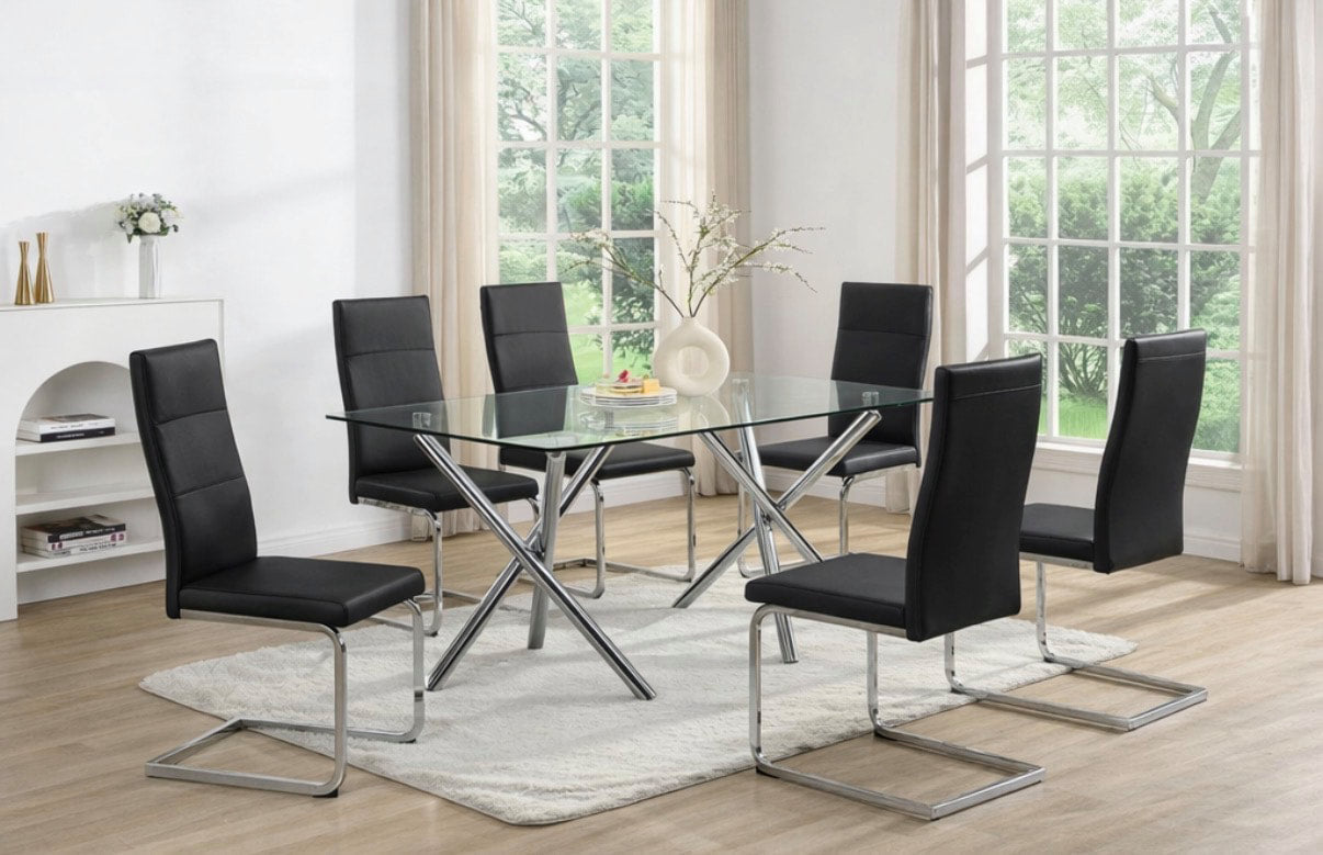 Dani Black Glass Table + 6 Chairs