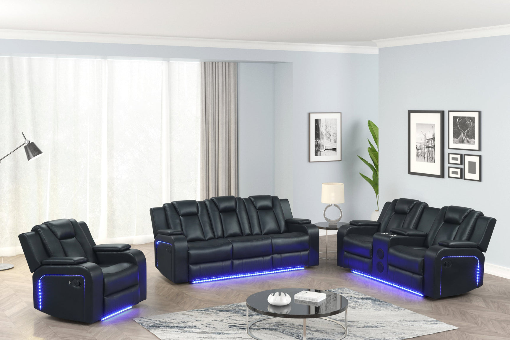 Hulk Black Leather Gel 3-Piece Reclining Set