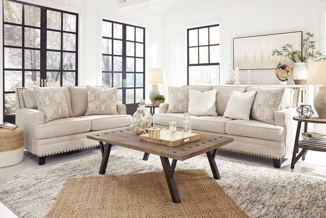Ashley Linen Modern Contemporary Solid Wood Fabric Upholstered Sofa & Loveseat Set - Ella Furniture