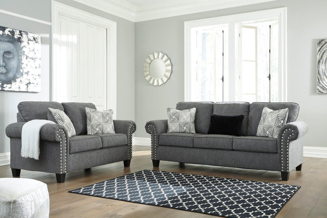 Ashley Charcoal Modern Contemporary Solid Wood Fabric Upholstered Sofa & Loveseat Set - Ella Furniture