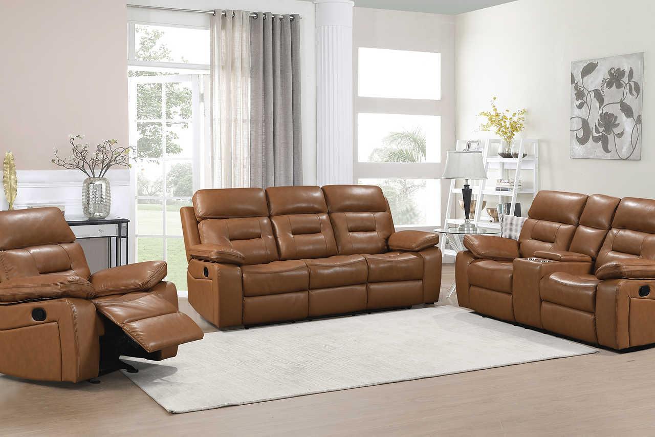 S8232 Dallas (Camel) (2Pcs Reclining Sofa And Loveseat (Leather Match)) - Ella Furniture