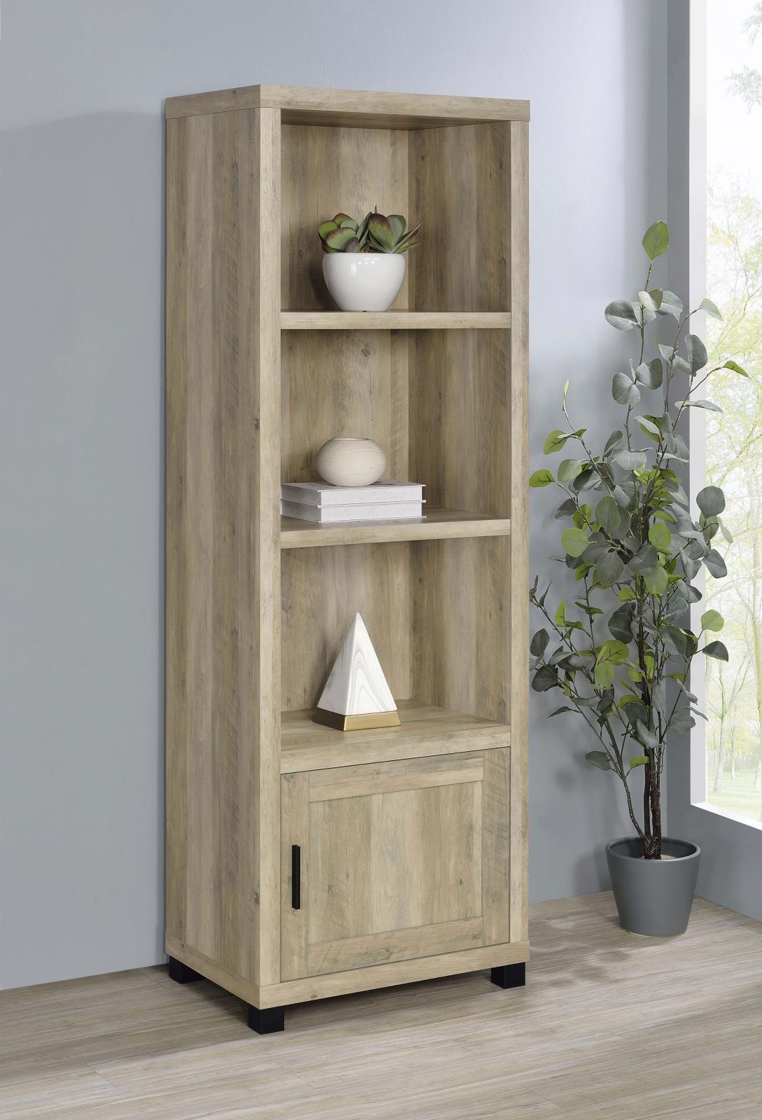 Sachin Sachin 3-Shelf Media Tower With Storage Cabinet Antique Pine 707746 - Ella Furniture