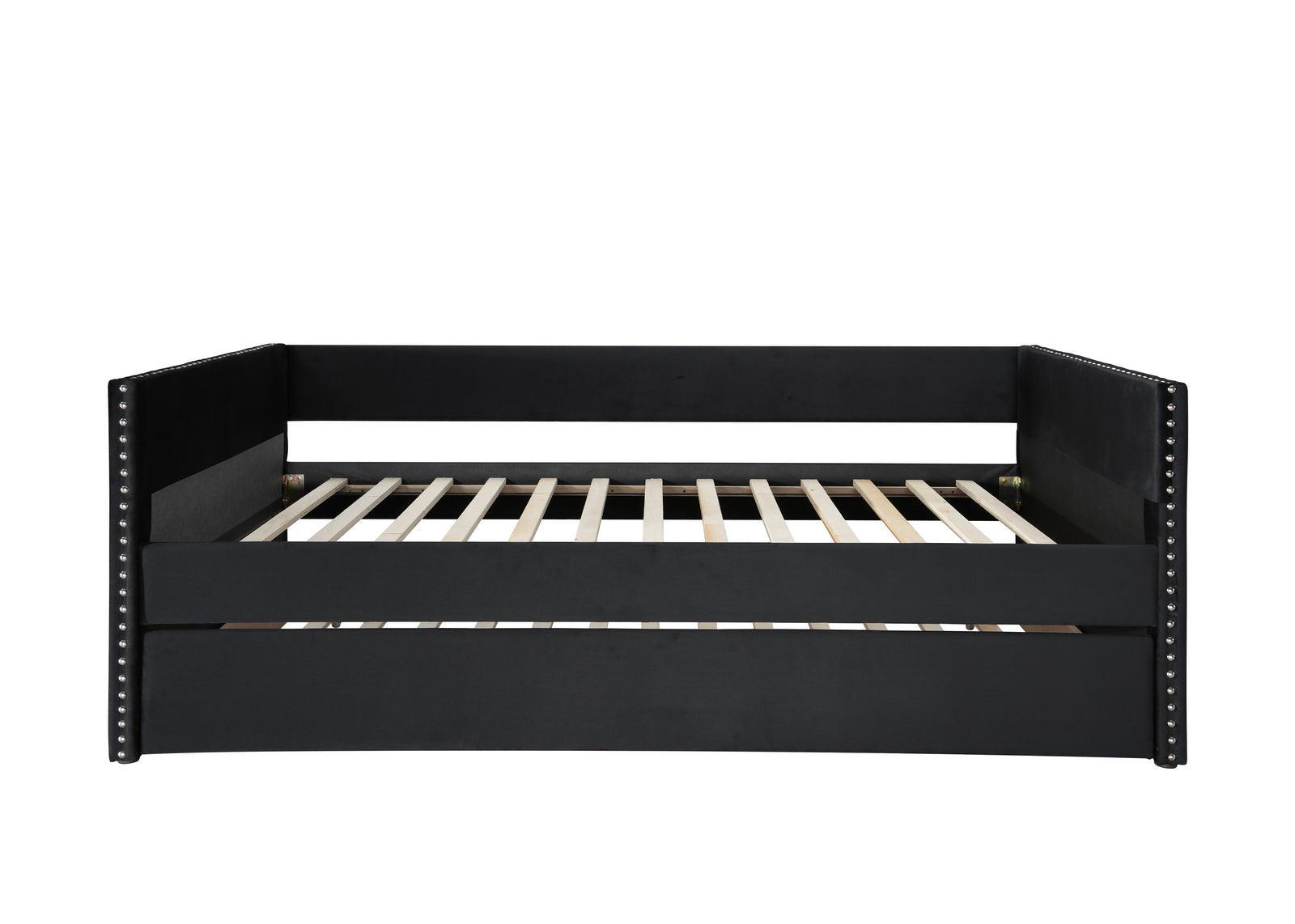 Sadie Black Contemporary Modern Trundle Velvet Daybed - Ella Furniture