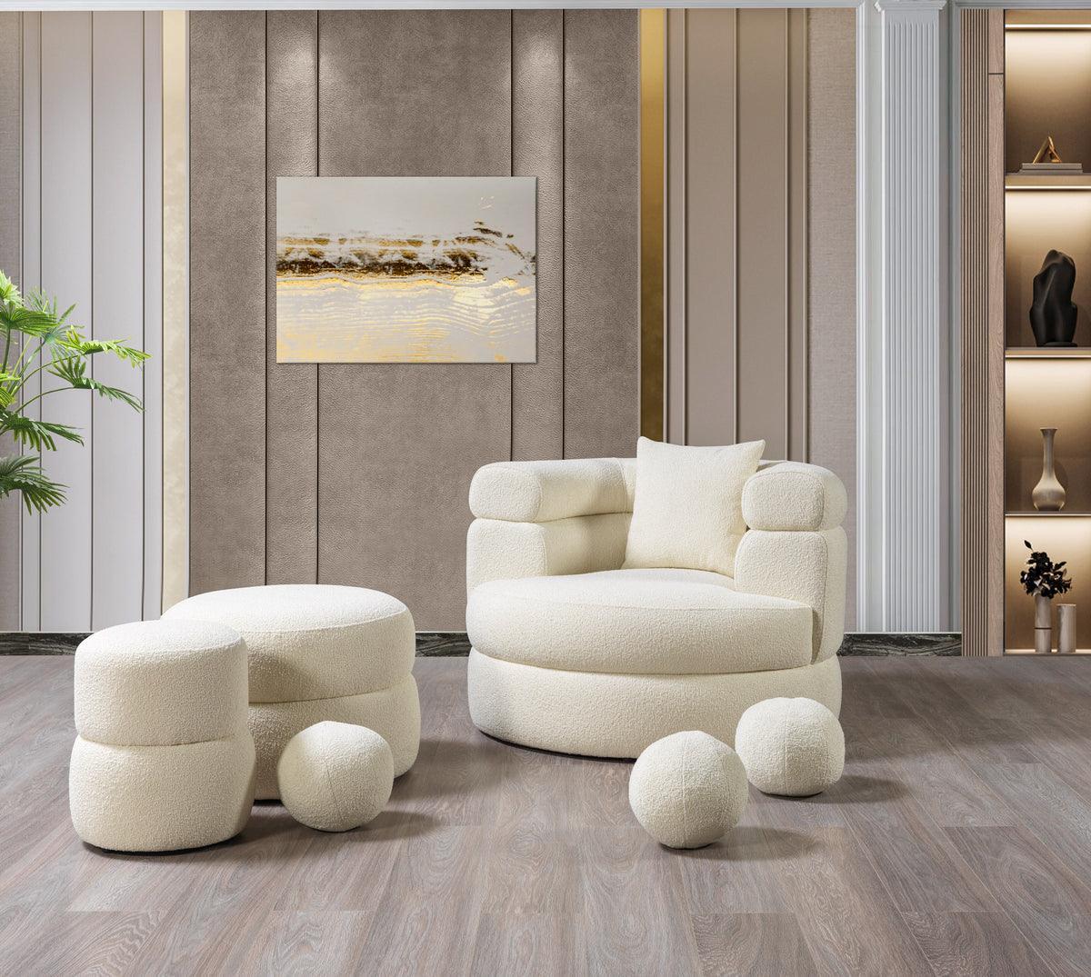 Sandy Ivory Boucle Stool - Ella Furniture