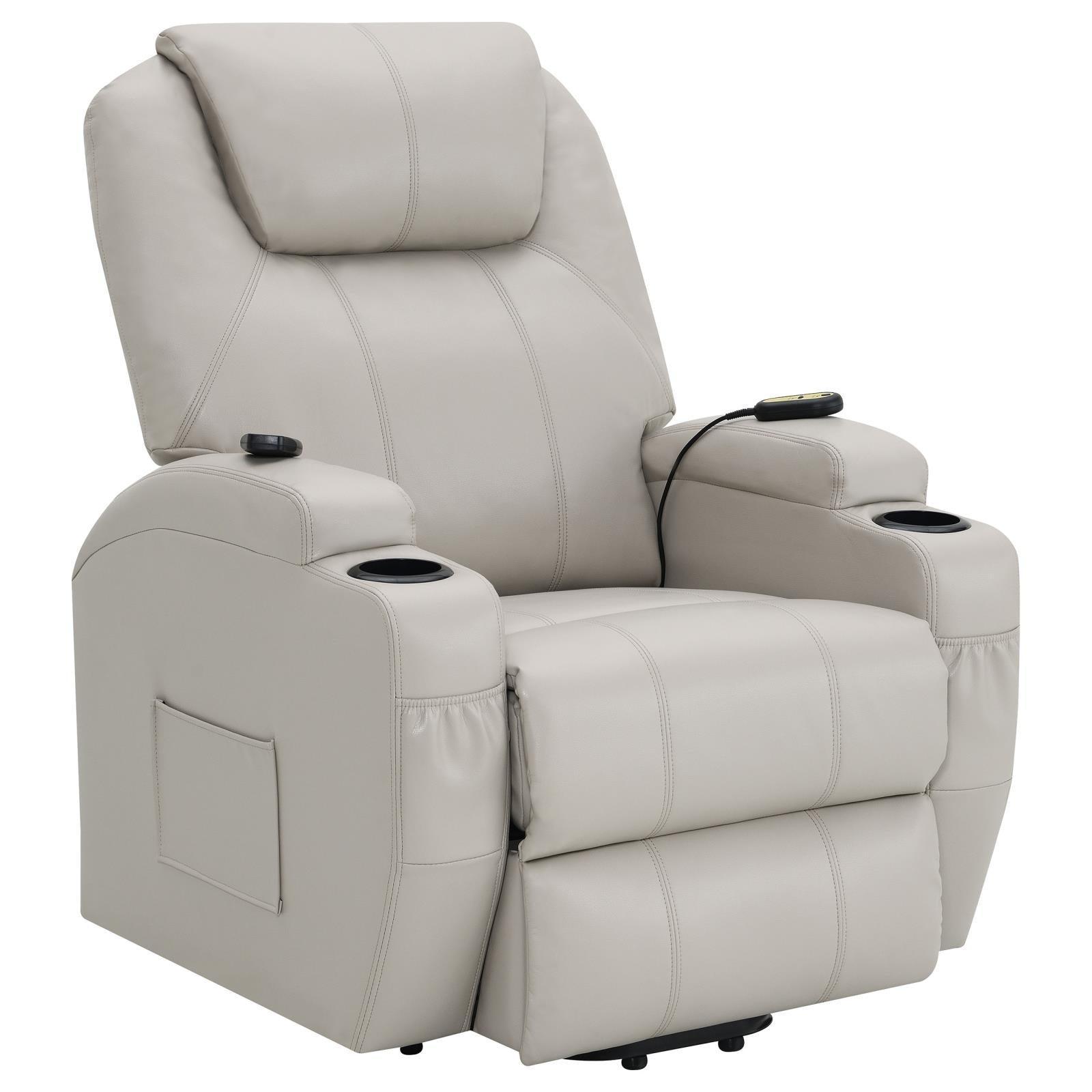 Sanger Upholstered Power Lift Recliner Chair With Massage Champagne 600497P - Ella Furniture