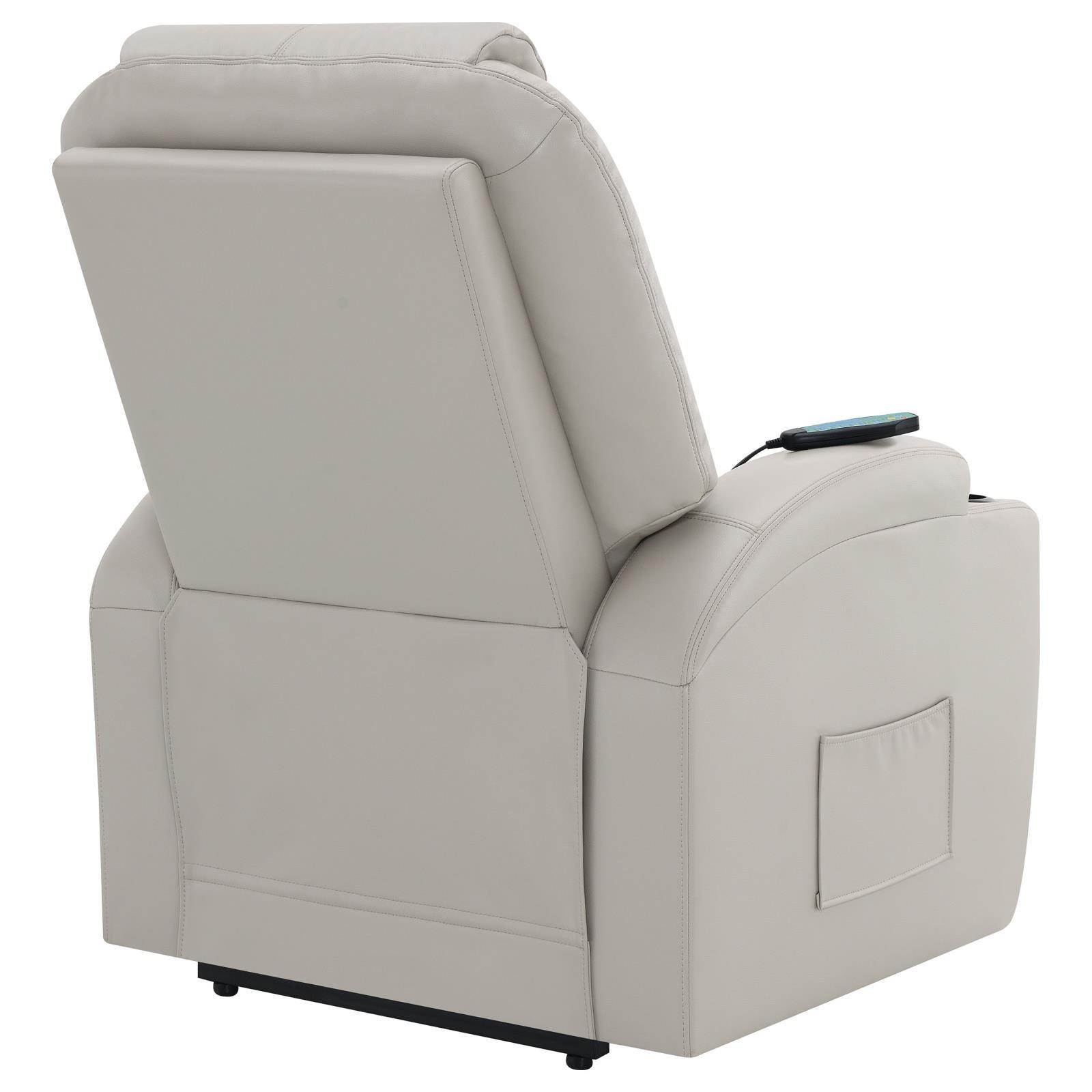 Sanger Upholstered Power Lift Recliner Chair With Massage Champagne 600497P - Ella Furniture