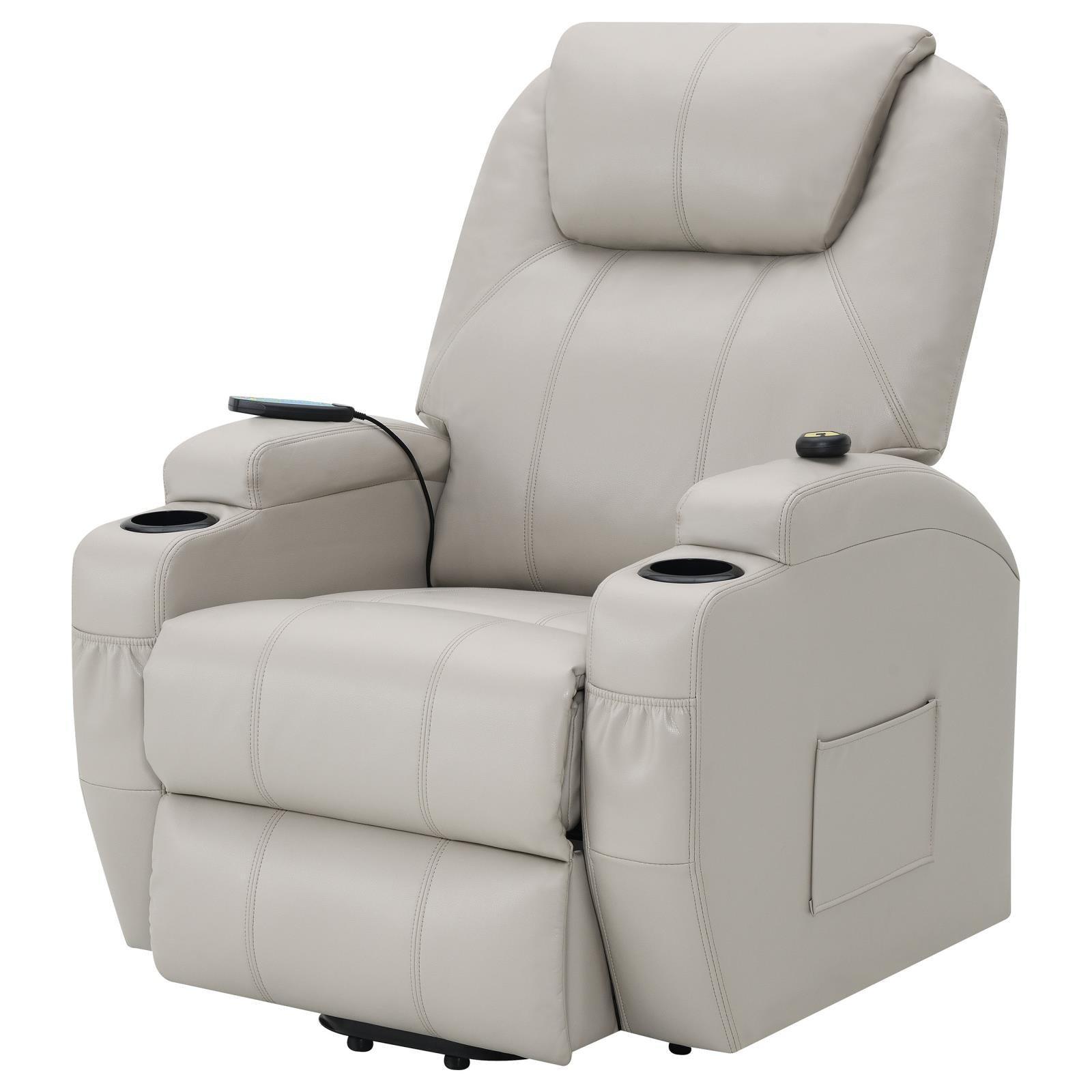 Sanger Upholstered Power Lift Recliner Chair With Massage Champagne 600497P - Ella Furniture