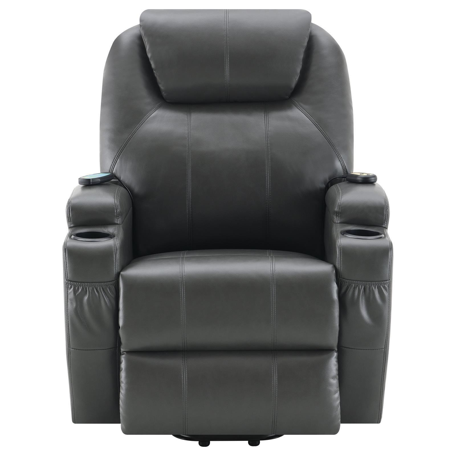 Sanger Upholstered Power Lift Recliner Chair With Massage Charcoal Grey 600498P - Ella Furniture
