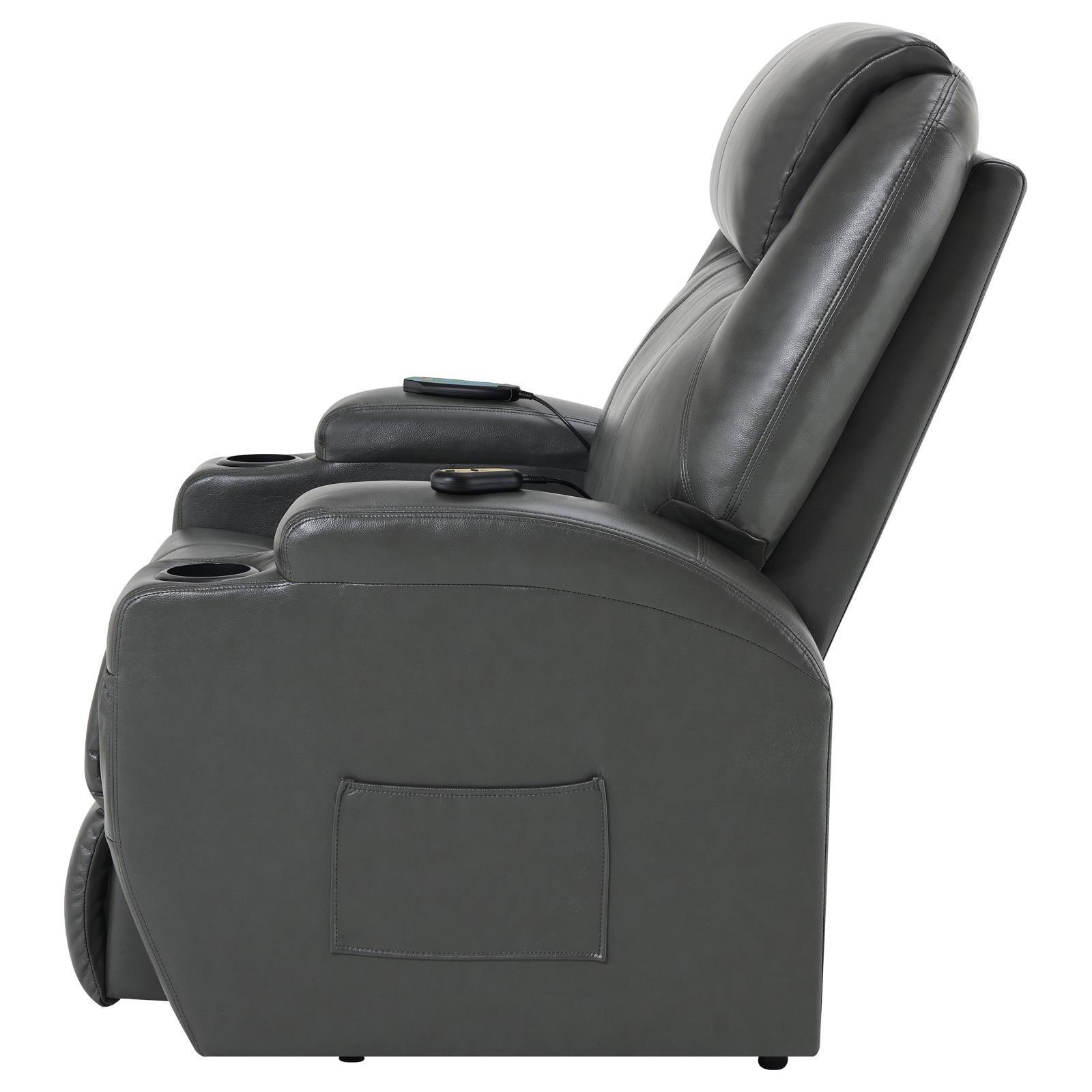 Sanger Upholstered Power Lift Recliner Chair With Massage Charcoal Grey 600498P - Ella Furniture