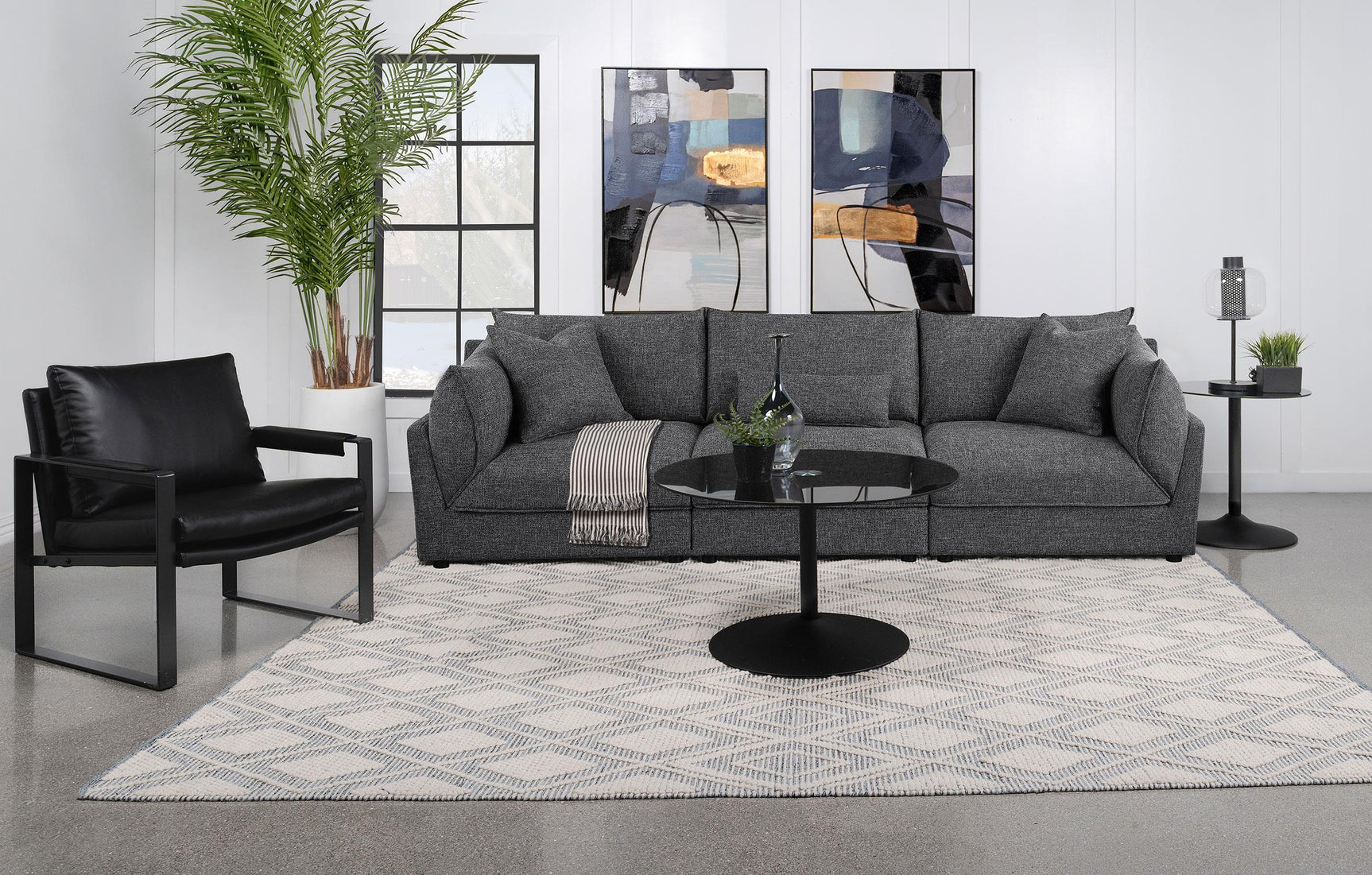 Sasha Upholstered Armless Chair Barely Black 551681 - Ella Furniture
