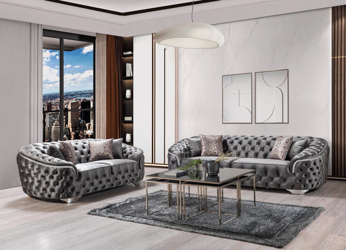 Scarlett Gray Velvet Sofa & Loveseat - Ella Furniture