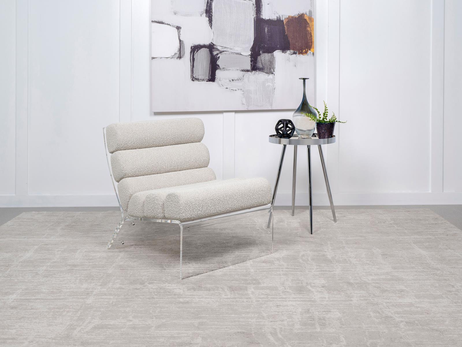Serreta Boucle Upholstered Armless Accent Chair With Clear Acrylic Frame Ivory 903161 - Ella Furniture