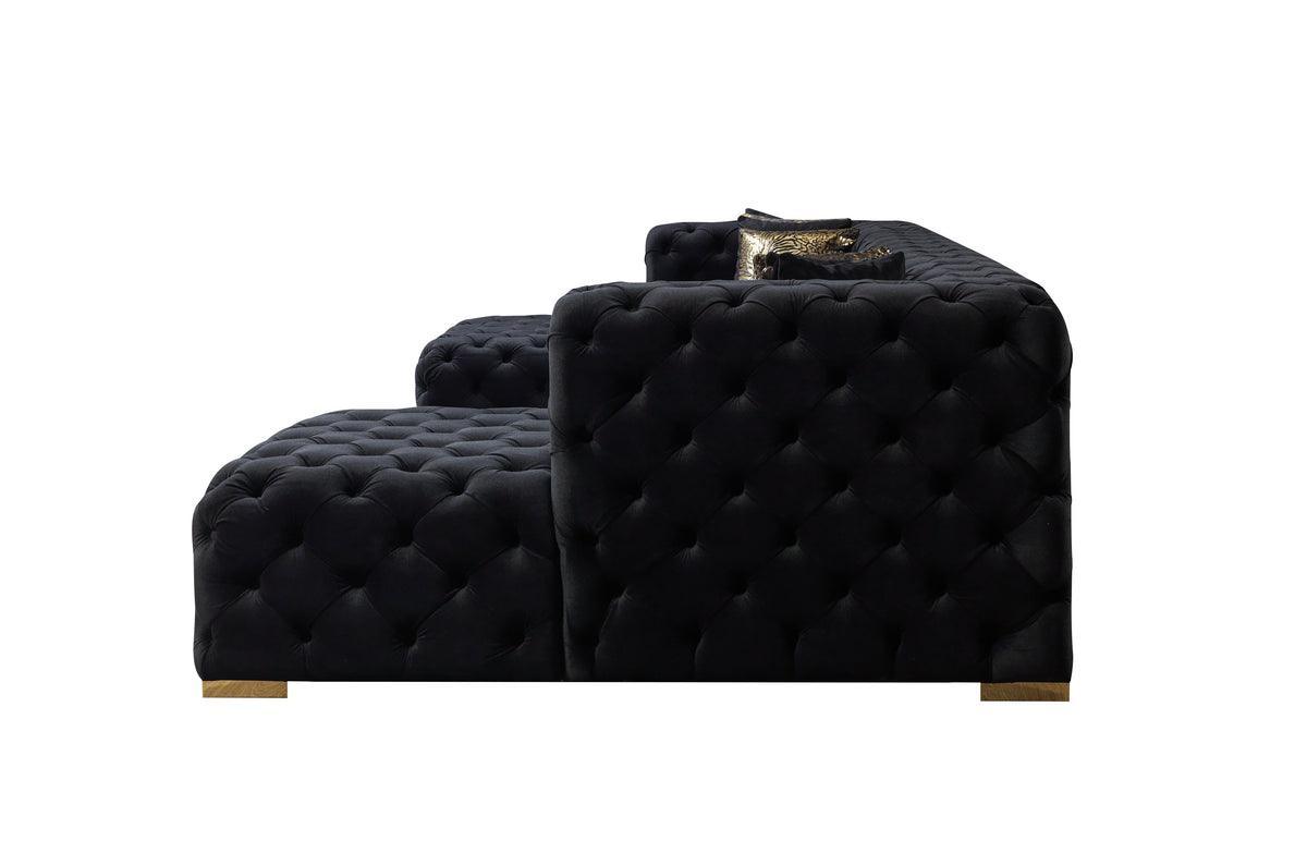 Seva Black Velvet Double Chaise Sectional - Ella Furniture
