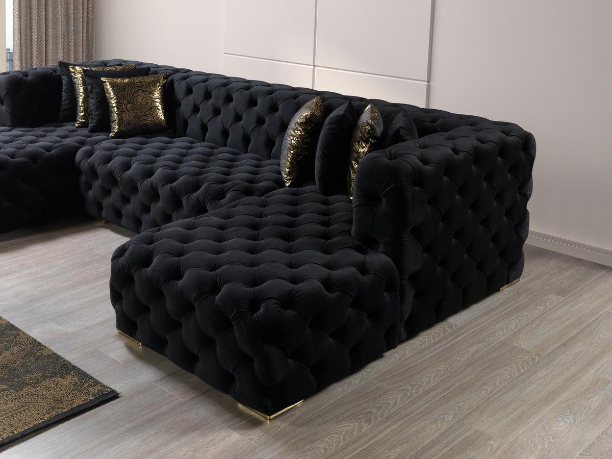 Seva Black Velvet Double Chaise Sectional - Ella Furniture