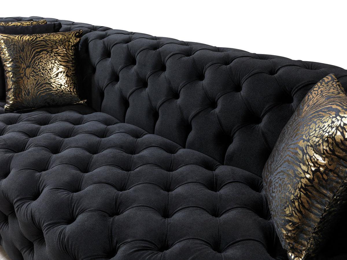 Seva Black Velvet Double Chaise Sectional - Ella Furniture