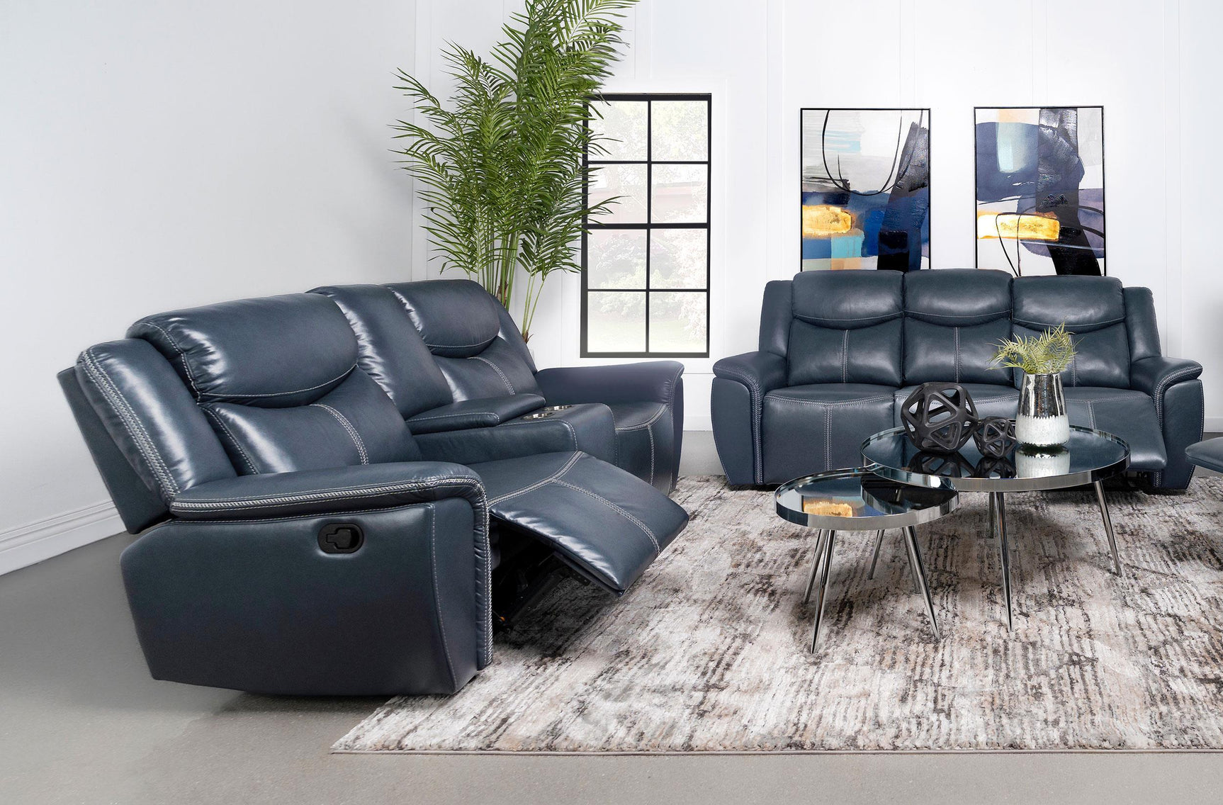 Sloane 2-piece Upholstered Reclining Sofa Set Blue 610271-S2 - Ella Furniture