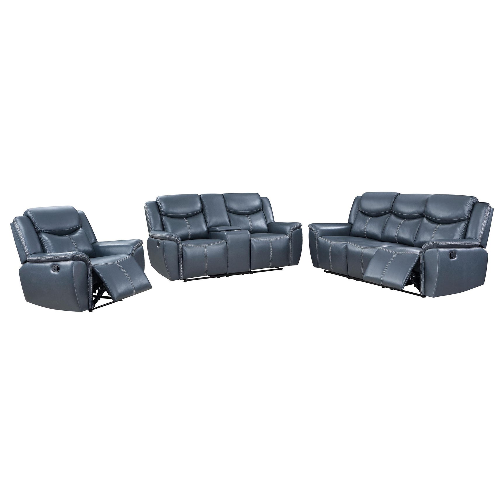 Sloane 3-piece Upholstered Reclining Sofa Set Blue 610271-S3 - Ella Furniture