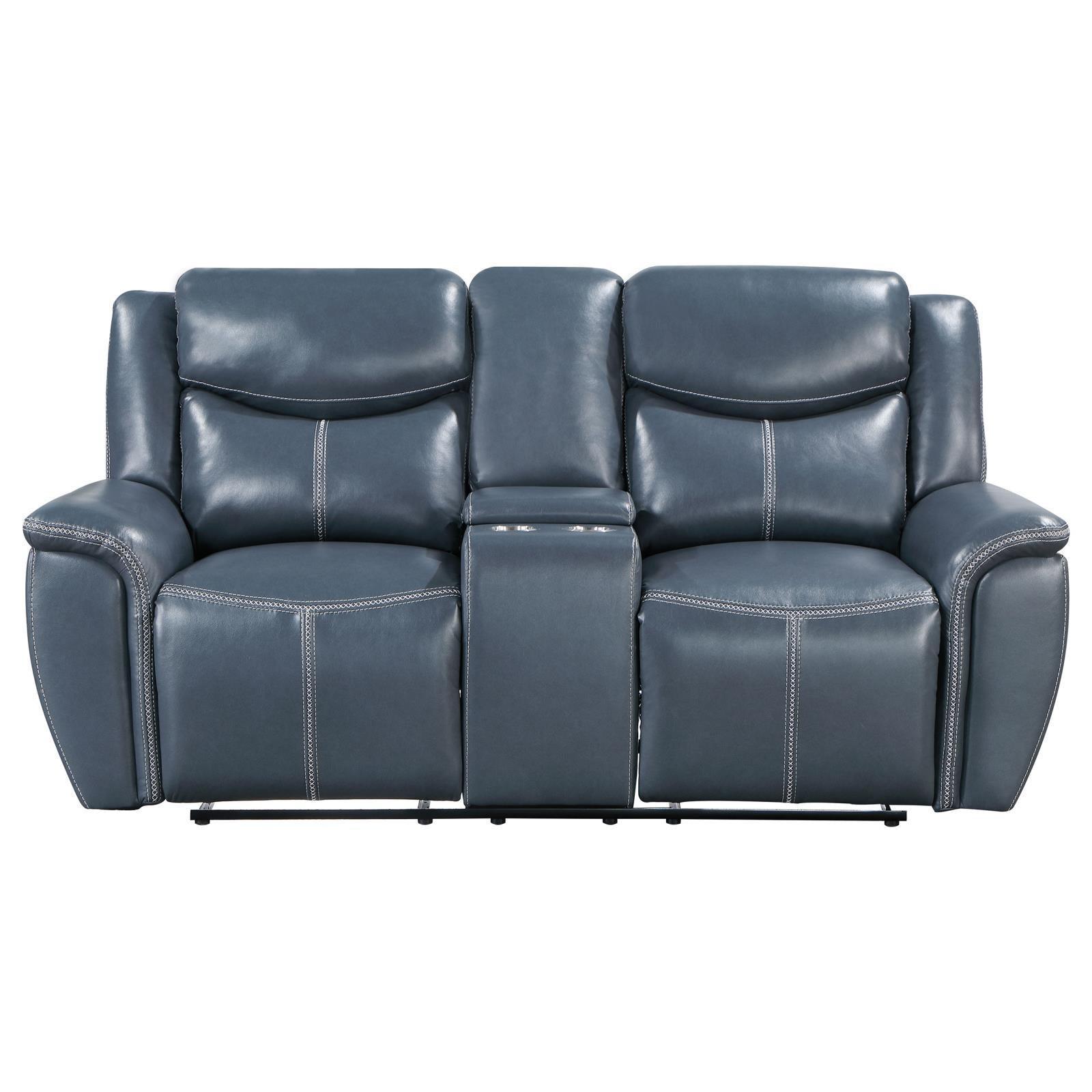Sloane Upholstered Motion Reclining Loveseat With Console Blue 610272 - Ella Furniture