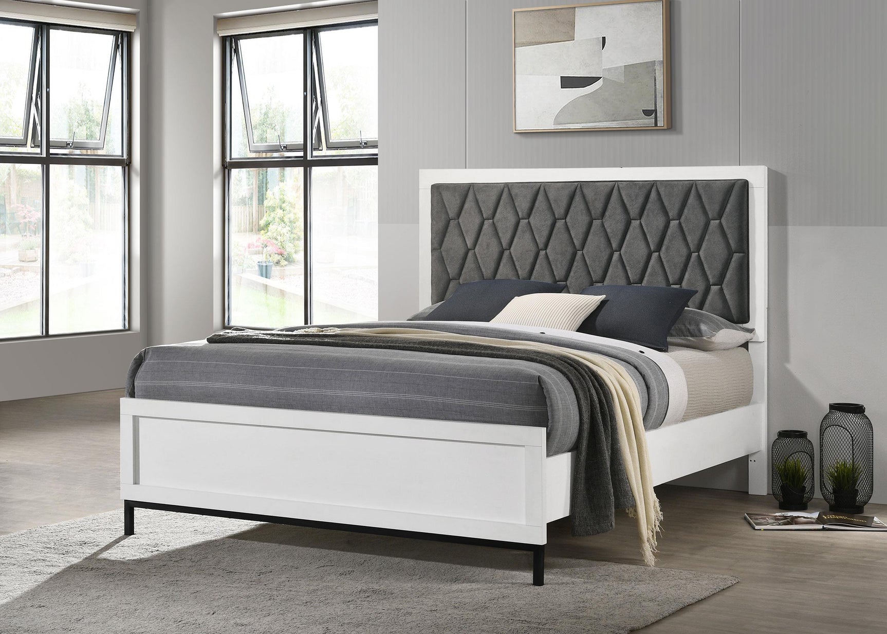 Sonora Queen Upholstered Panel Bed White 224861Q - Ella Furniture