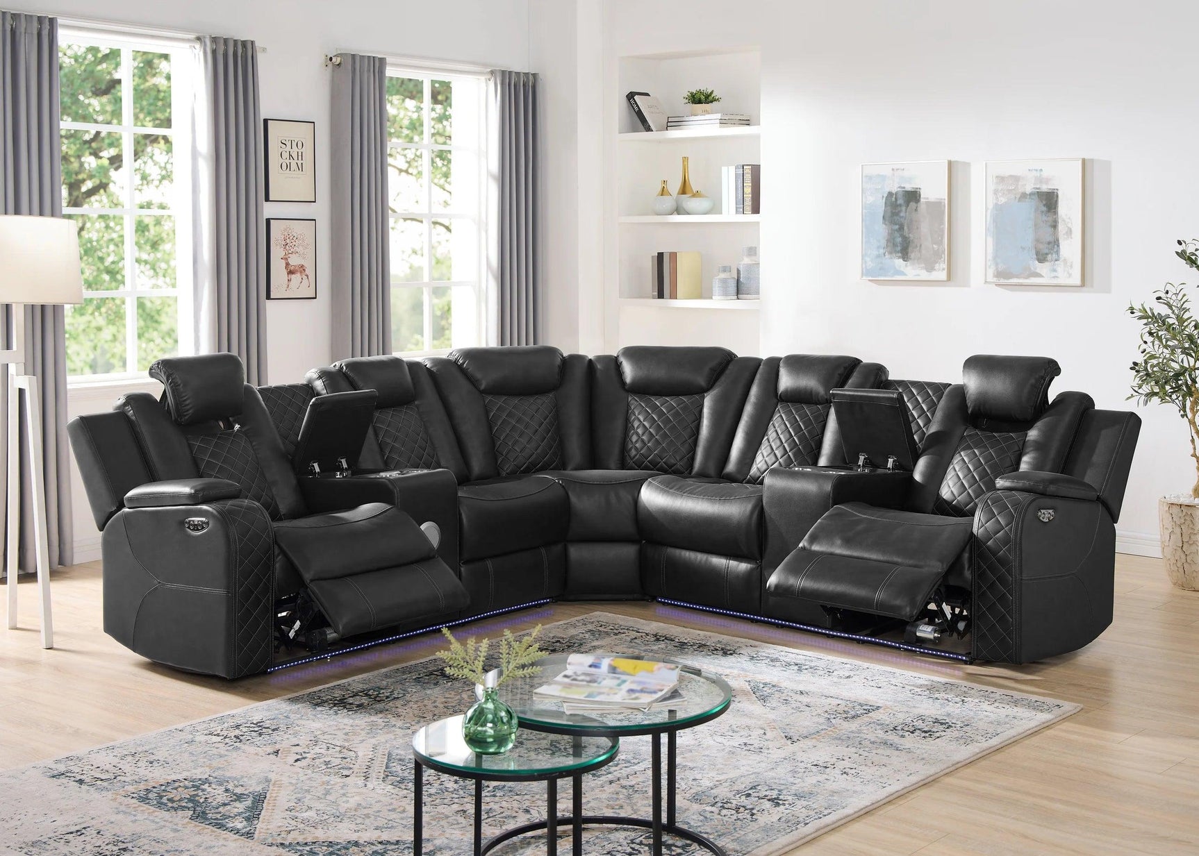 Spaceship Black Power Reclining Sectional - Ella Furniture