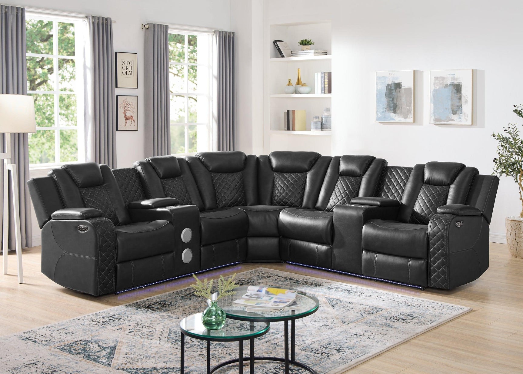 Spaceship Black Power Reclining Sectional - Ella Furniture