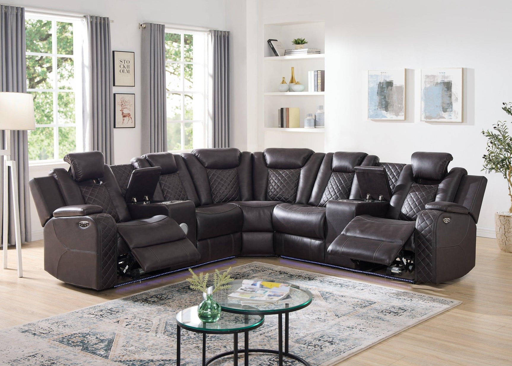 Spaceship Espresso Power Reclining Sectional - Ella Furniture