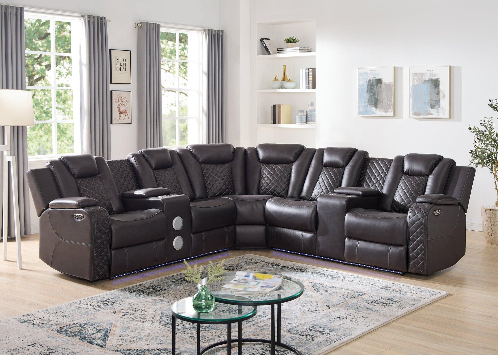 Spaceship Espresso Power Reclining Sectional - Ella Furniture