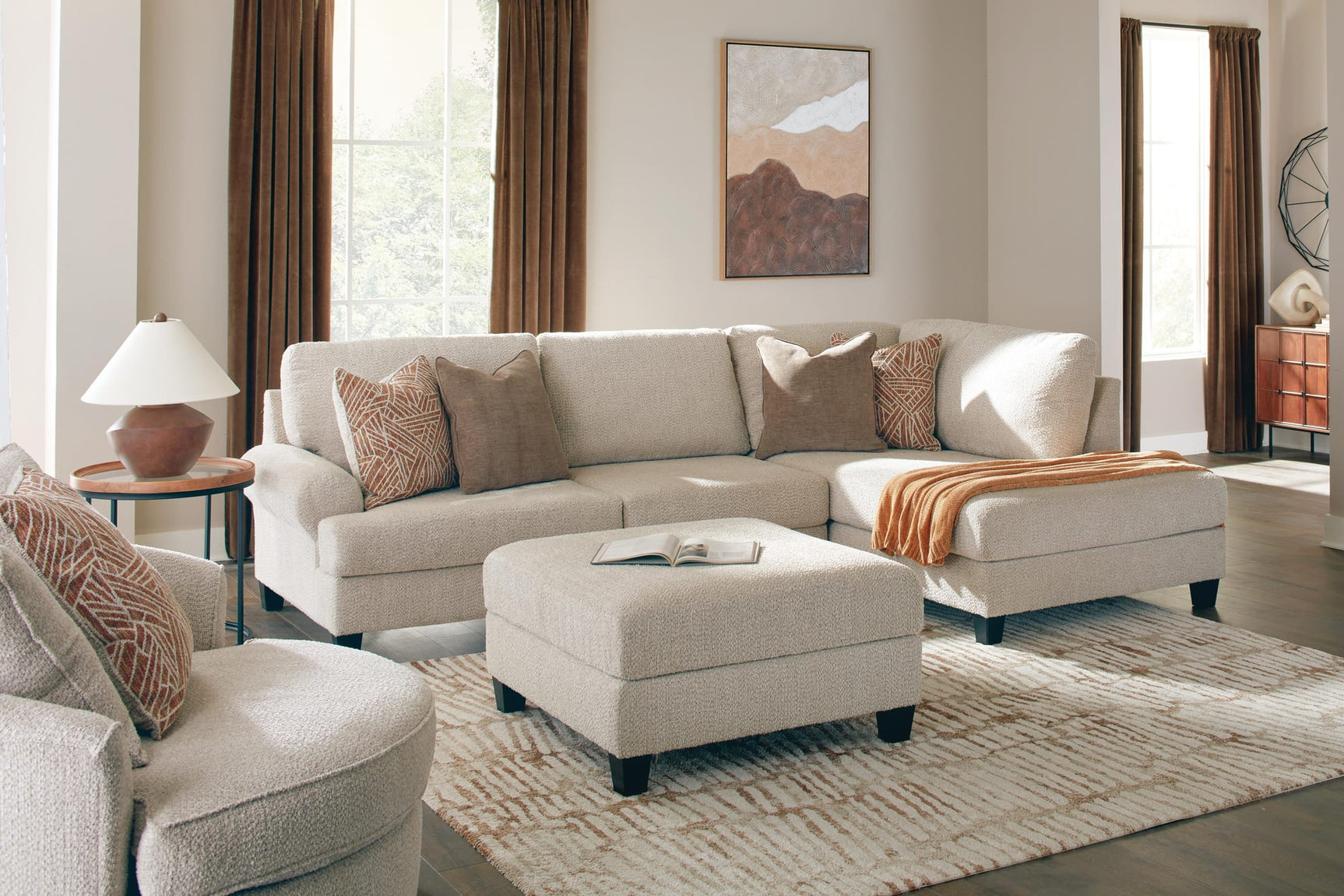 Steelwater Latte Retreat 2-Piece Sectional with Chaise and Oversized Accent Ottoman from Ella Furniture