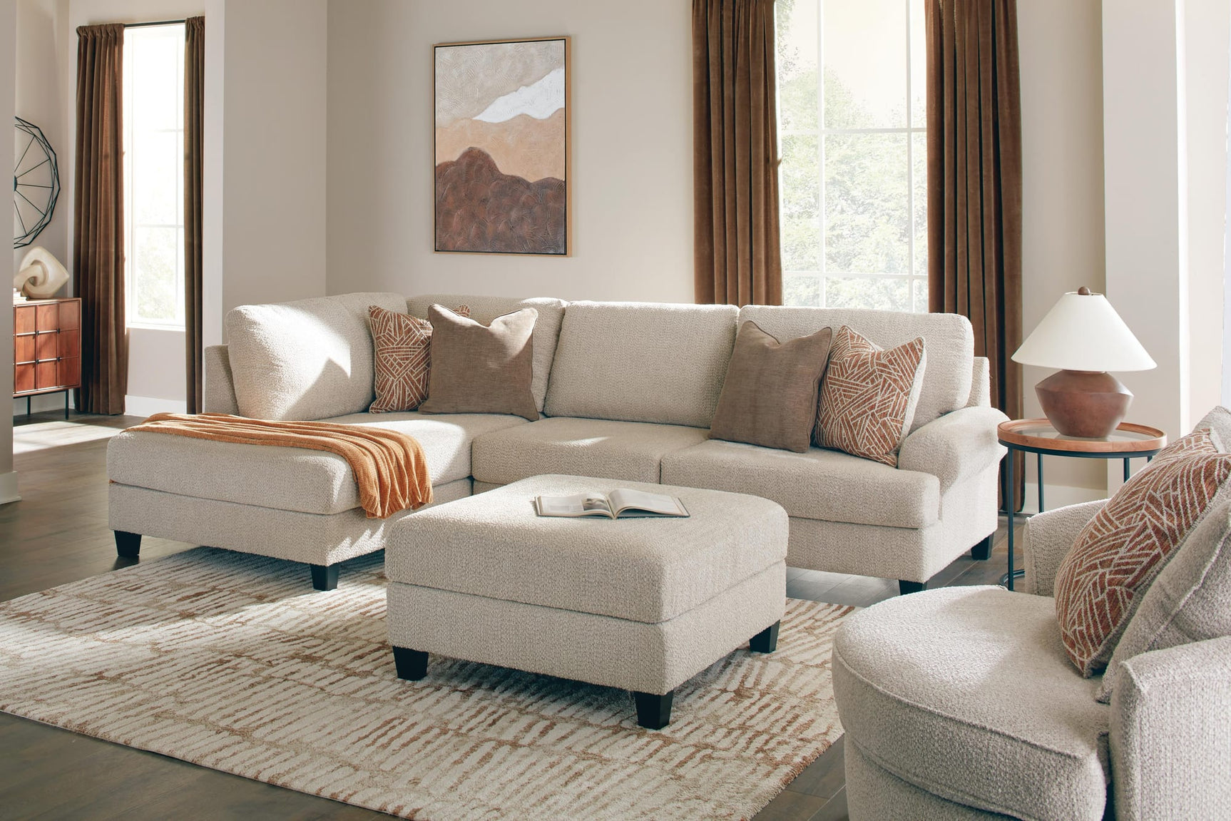 Steelwater Latte Retreat 2-Piece Sectional with Chaise and Oversized Accent Ottoman from Ella Furniture