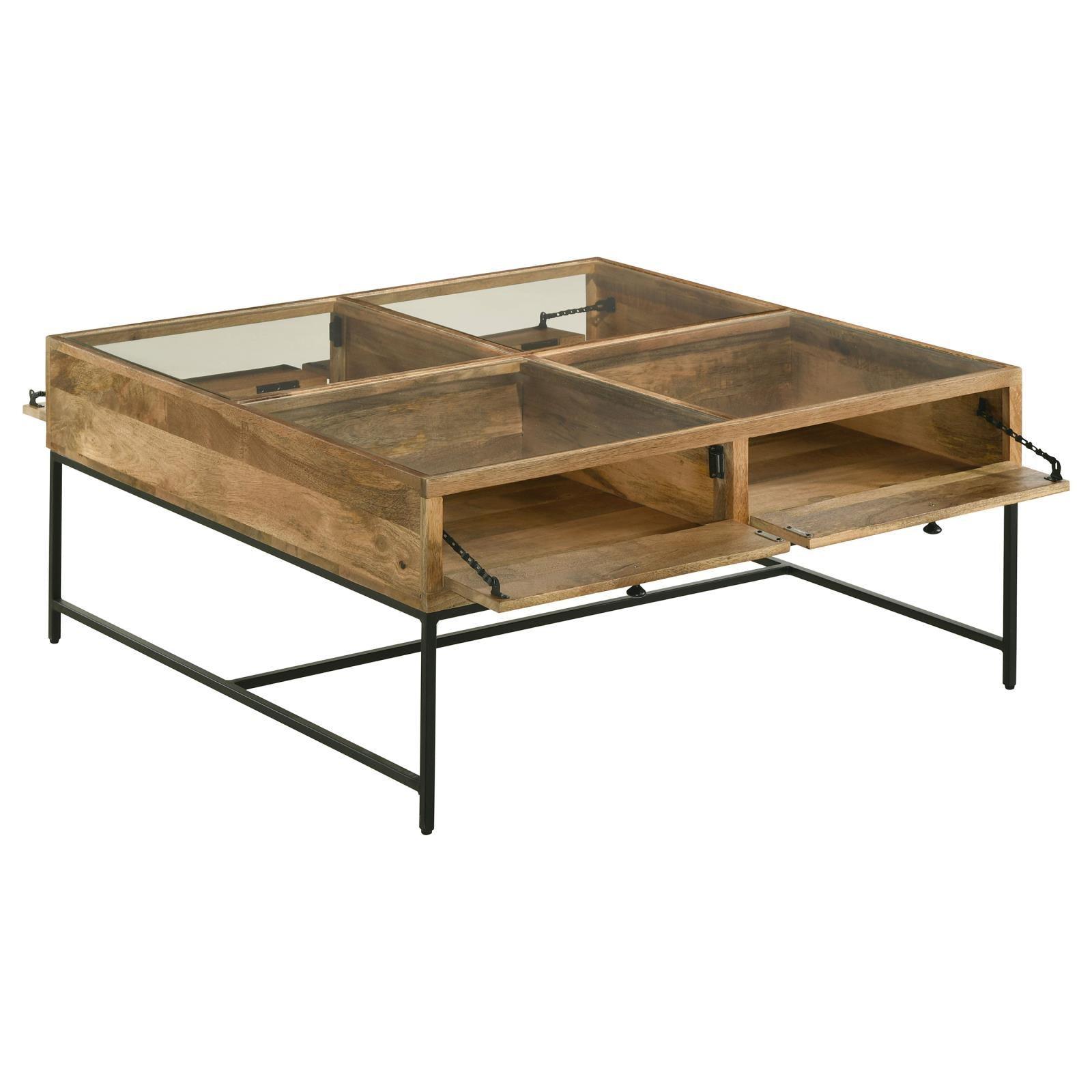 Stephie 4-Drawer Square Clear Glass Top Coffee Table Honey Brown 704698 - Ella Furniture