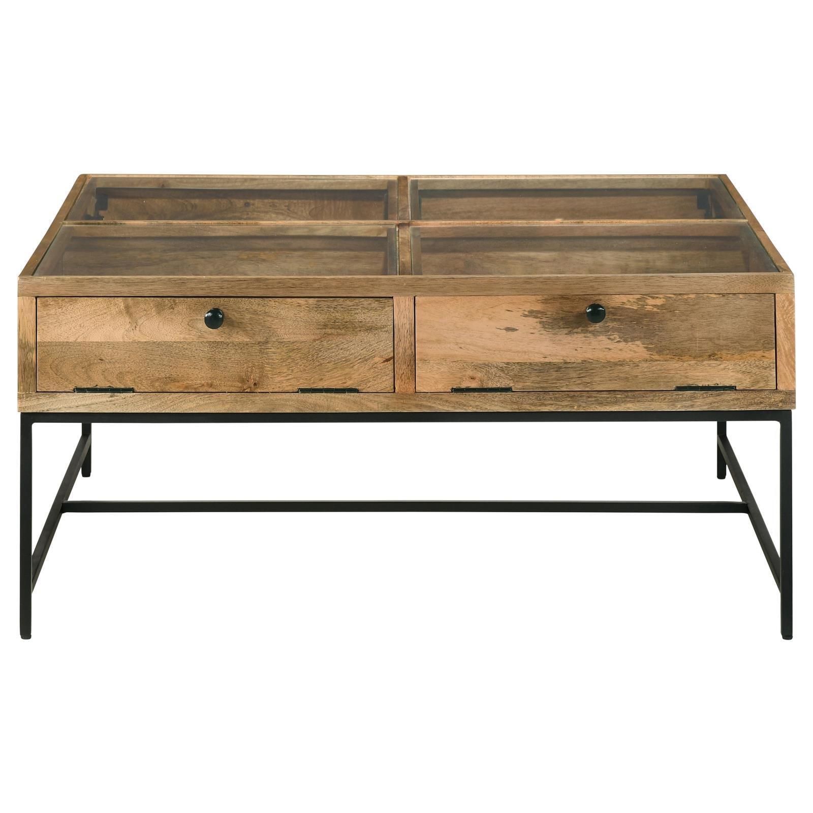 Stephie 4-Drawer Square Clear Glass Top Coffee Table Honey Brown 704698 - Ella Furniture