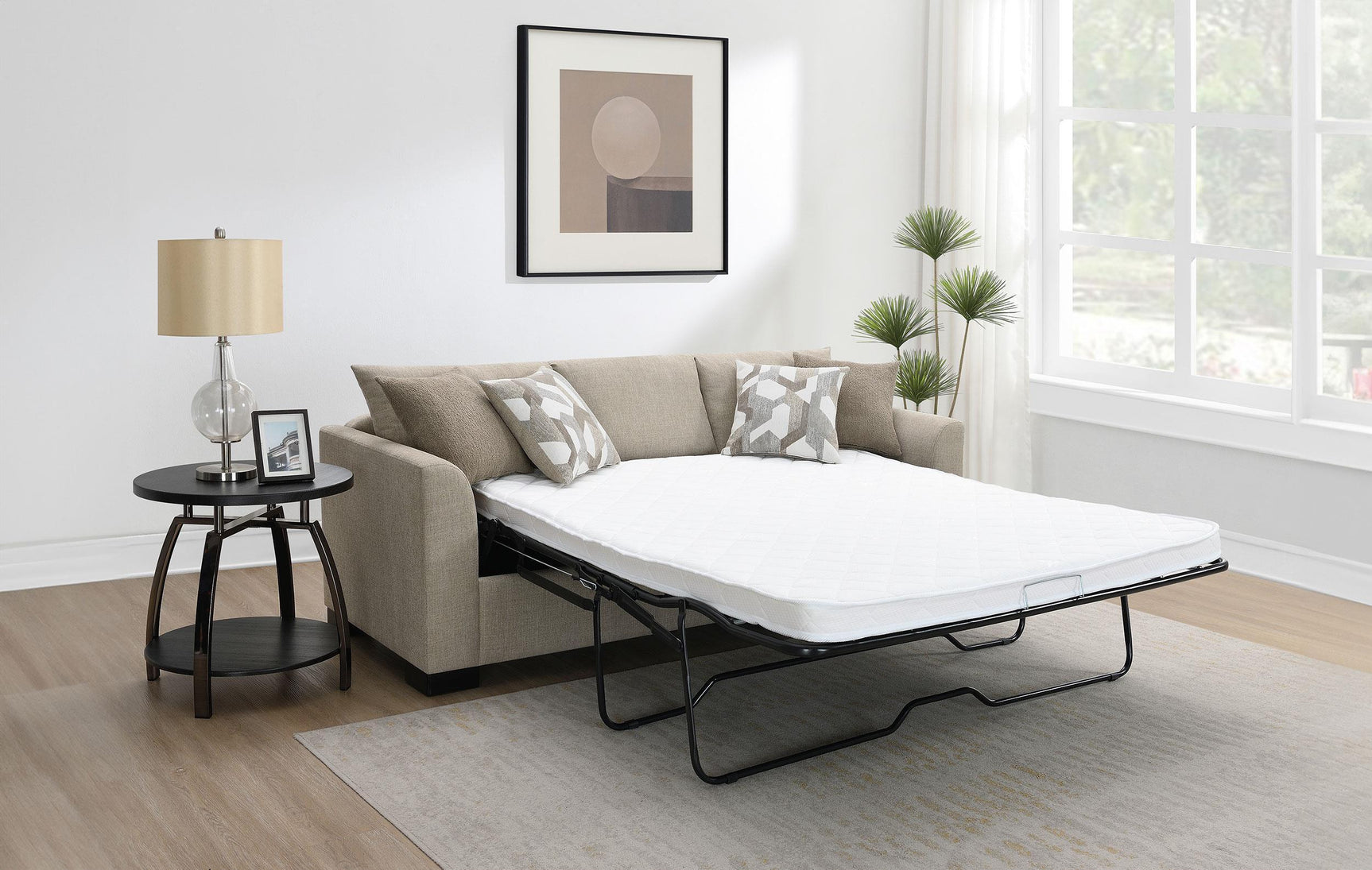 Storey Upholstered Sleeper Sectional Chaise Sofa Camel 504778 - Ella Furniture