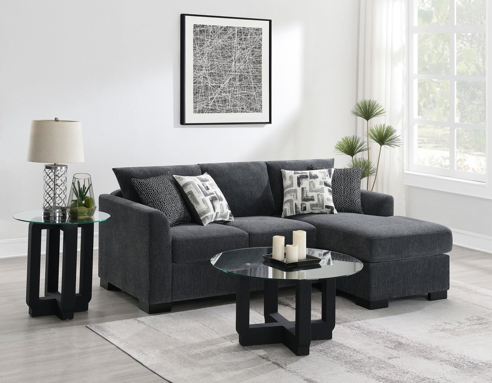Storey Upholstered Sleeper Sectional Chaise Sofa Dark Grey 504777 - Ella Furniture