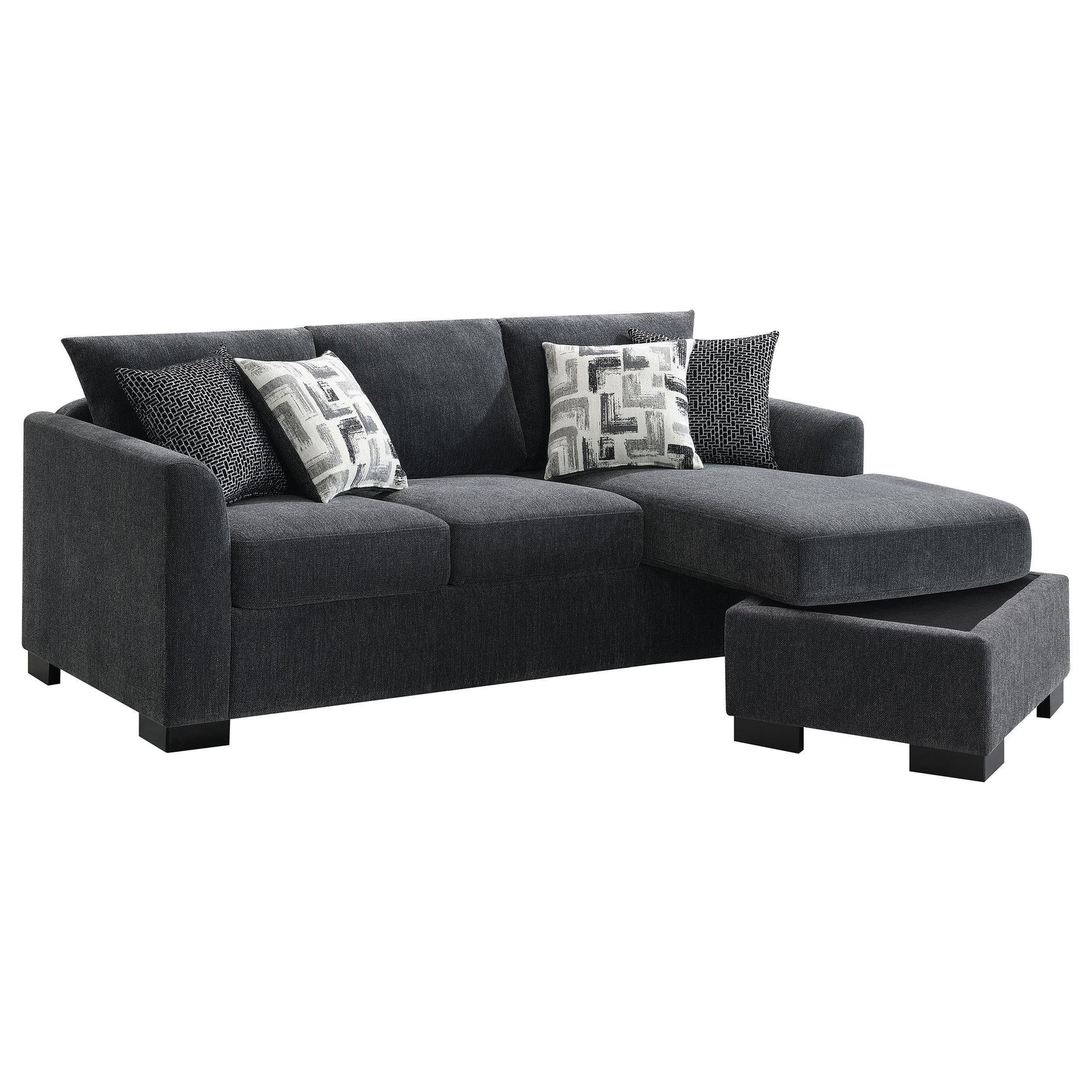 Storey Upholstered Sleeper Sectional Chaise Sofa Dark Grey 504777 - Ella Furniture