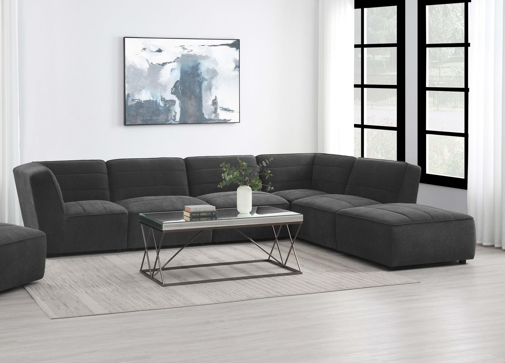 SUNNY Sunny 6-piece Upholstered Modular Sectional Sofa Charcoal 552081-SET - Ella Furniture