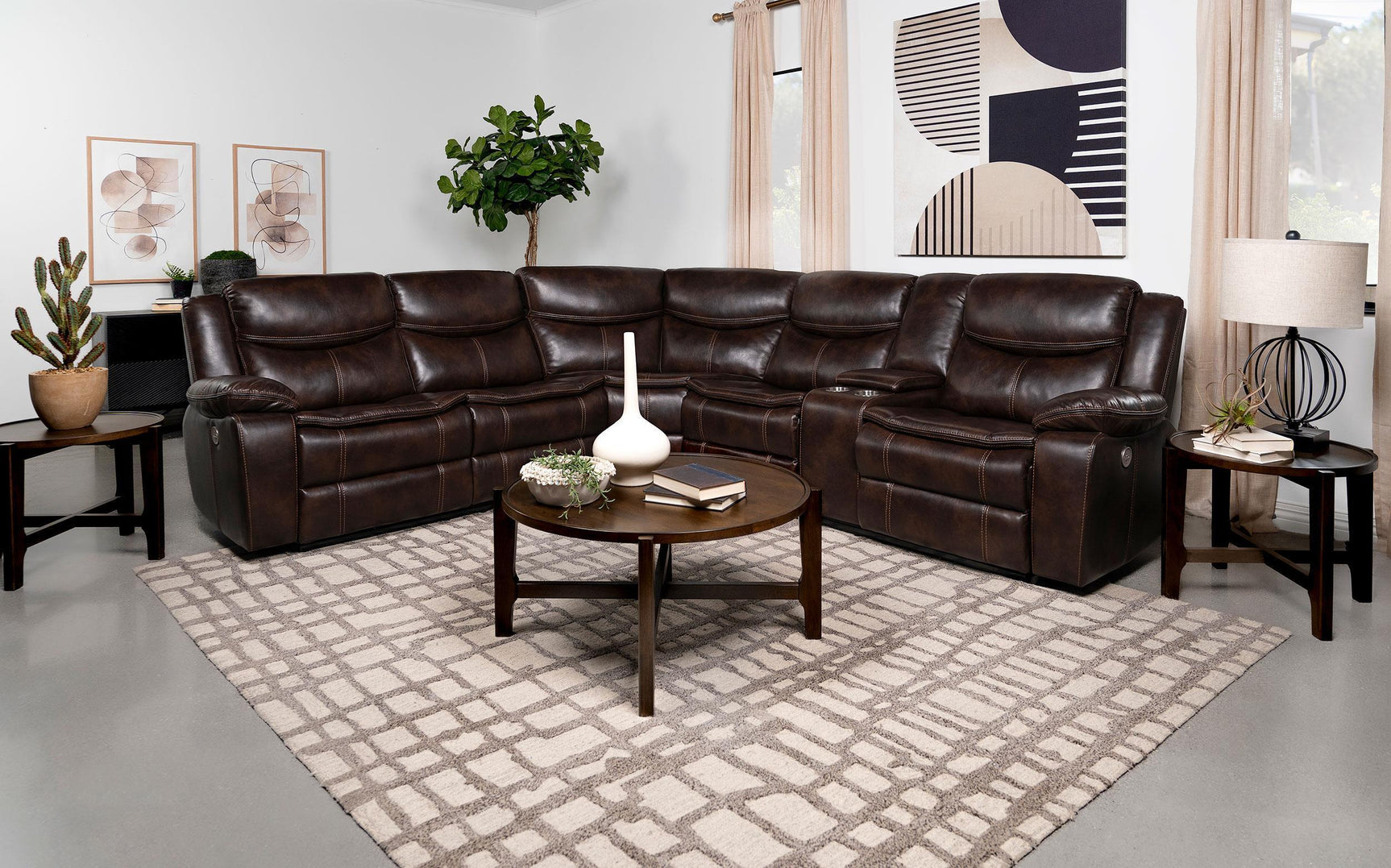 Sycamore Upholstered Power Reclining Sectional Sofa Brown 610190P - Ella Furniture