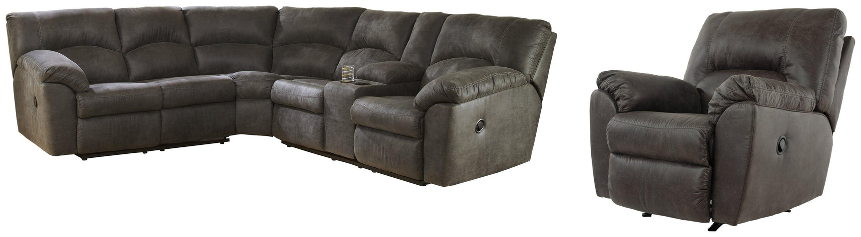 Tambo Pewter 2-Piece Sectional With Recliner - Ella Furniture
