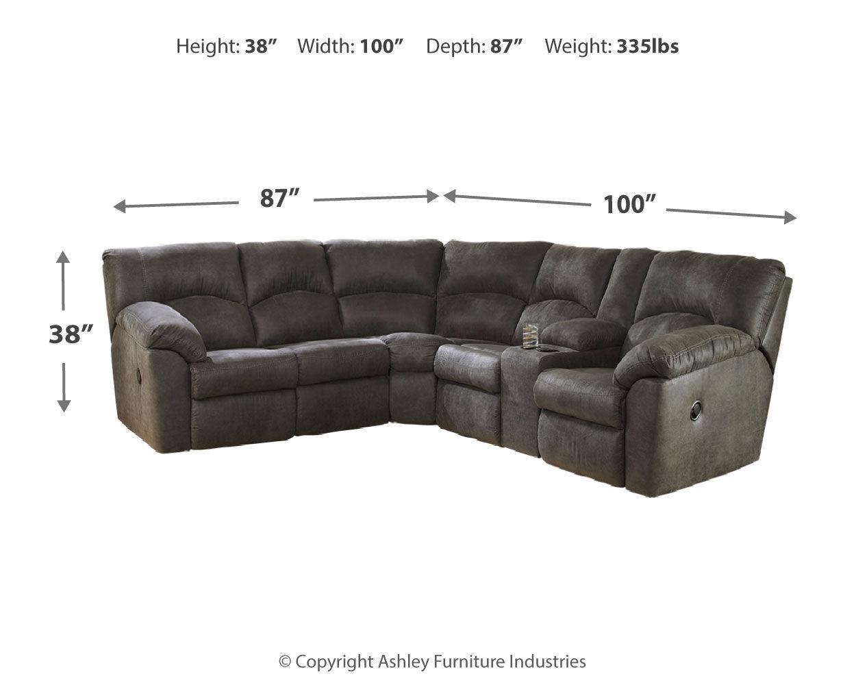 Tambo Pewter 2-Piece Sectional With Recliner - Ella Furniture