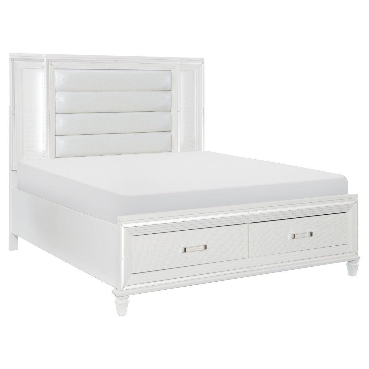 Tamsin White Embossed Wood And Engineered Wood Faux Leather Upholstered King Platform Bed - Ella Furniture