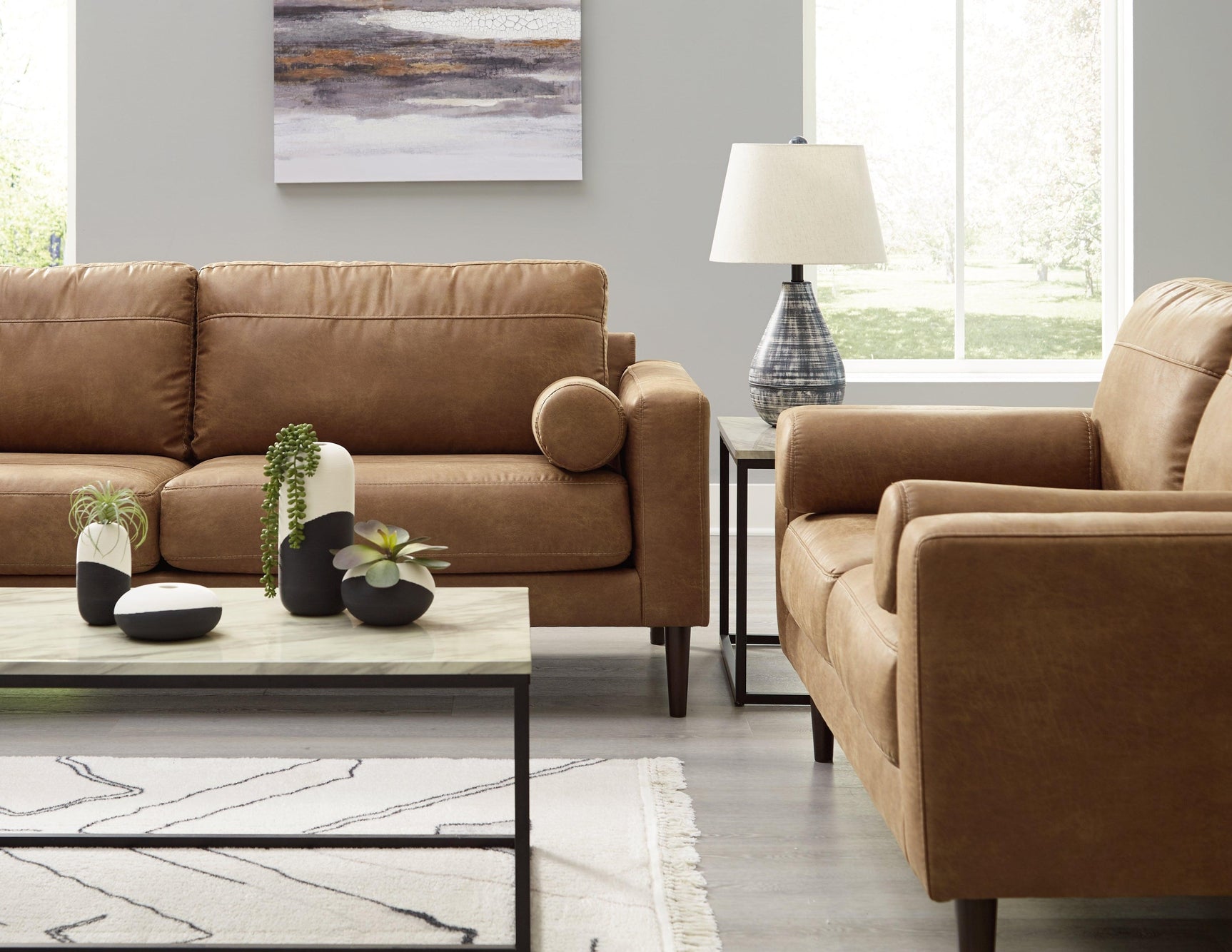 Telora Caramel Sofa And Loveseat - Ella Furniture