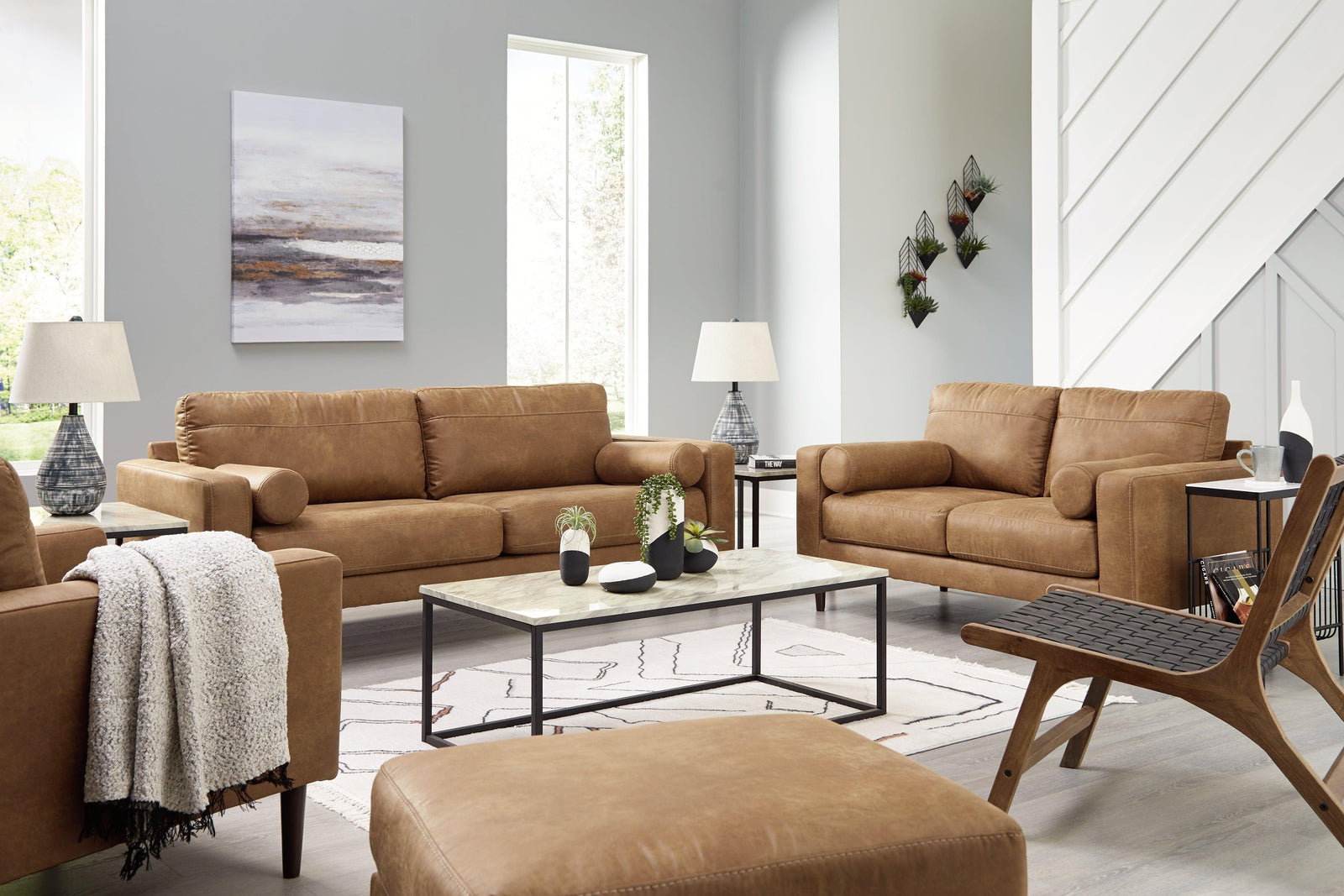 Telora Caramel Sofa, Loveseat, Chair And Ottoman - Ella Furniture