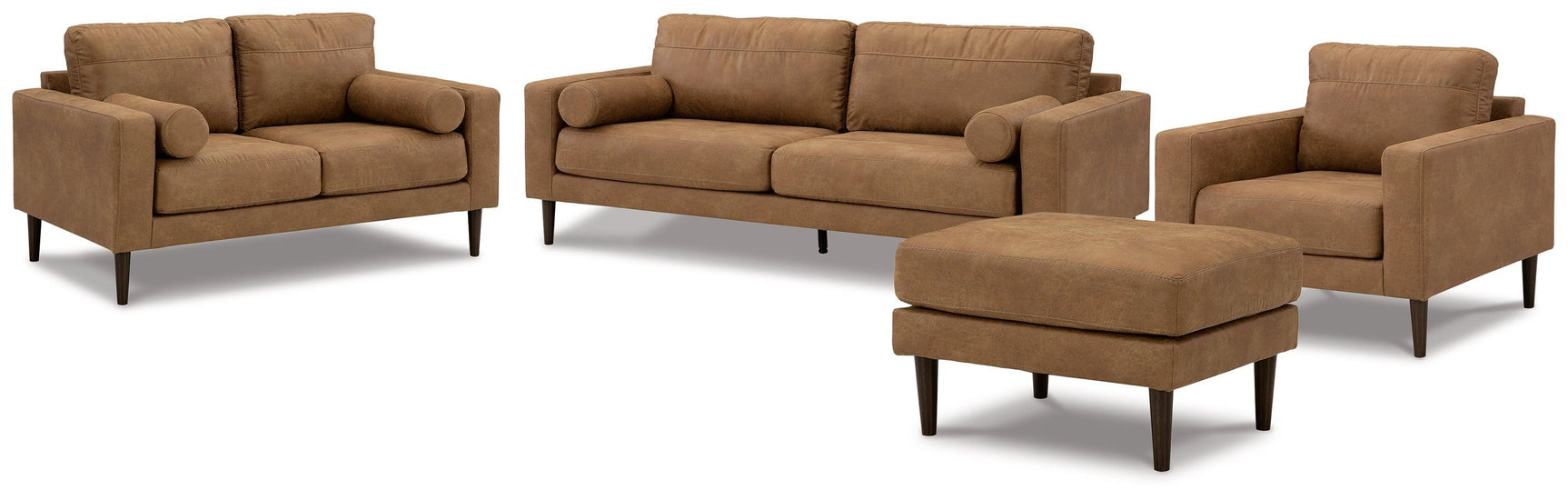 Telora Caramel Sofa, Loveseat, Chair And Ottoman - Ella Furniture
