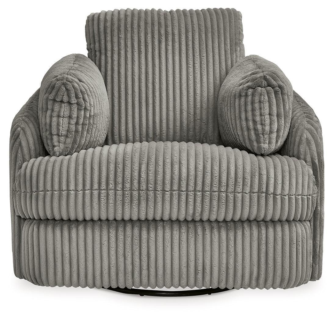 Tie-breaker Fog Velvet Swivel Glider Recliner - Ella Furniture